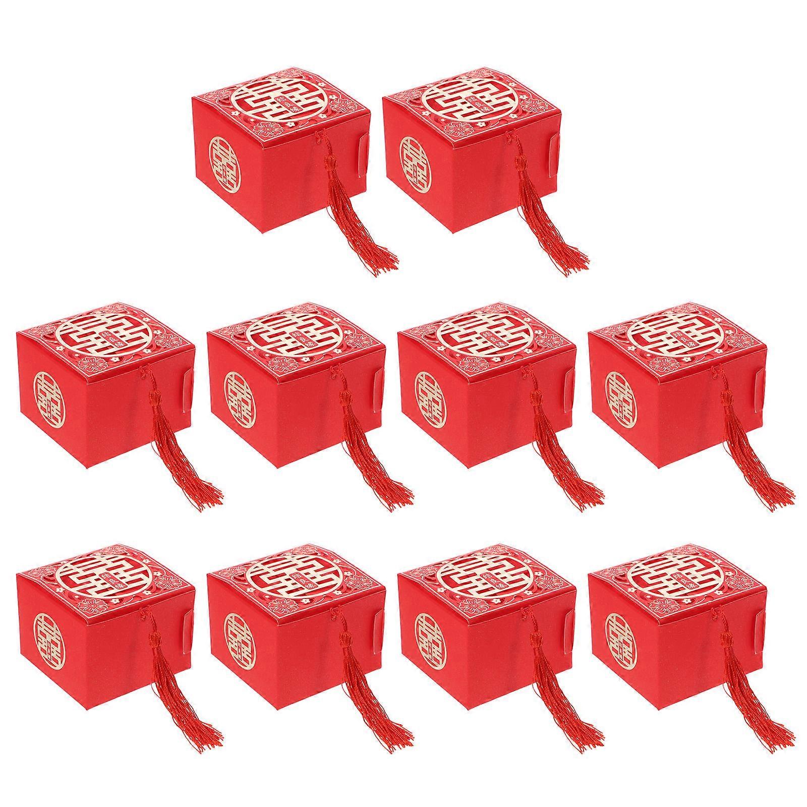 10 قطع علب هدايا الزفاف على الطراز العتيق ، تغليف تصميم صيني متين للحلويات والحلويات ومناسبات الحفلات التقليدية