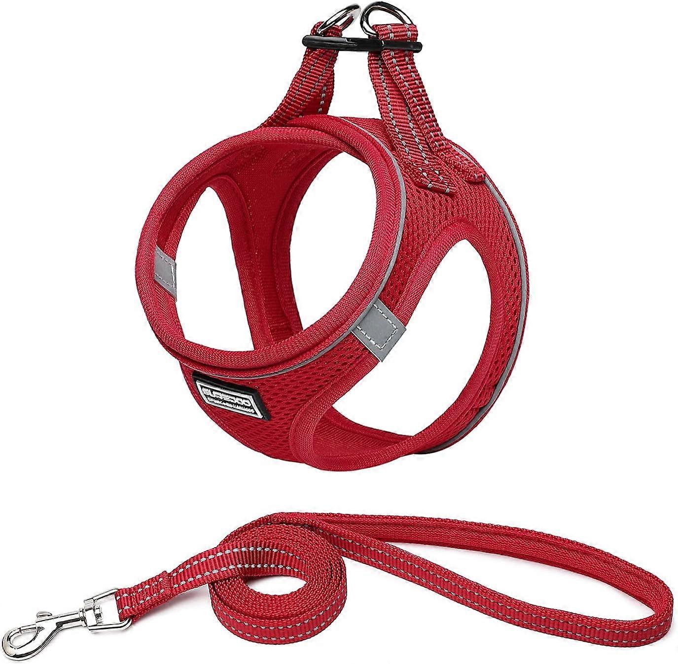 Reflective Soft Mesh Dog Harness and Leash Set, (Red, S)