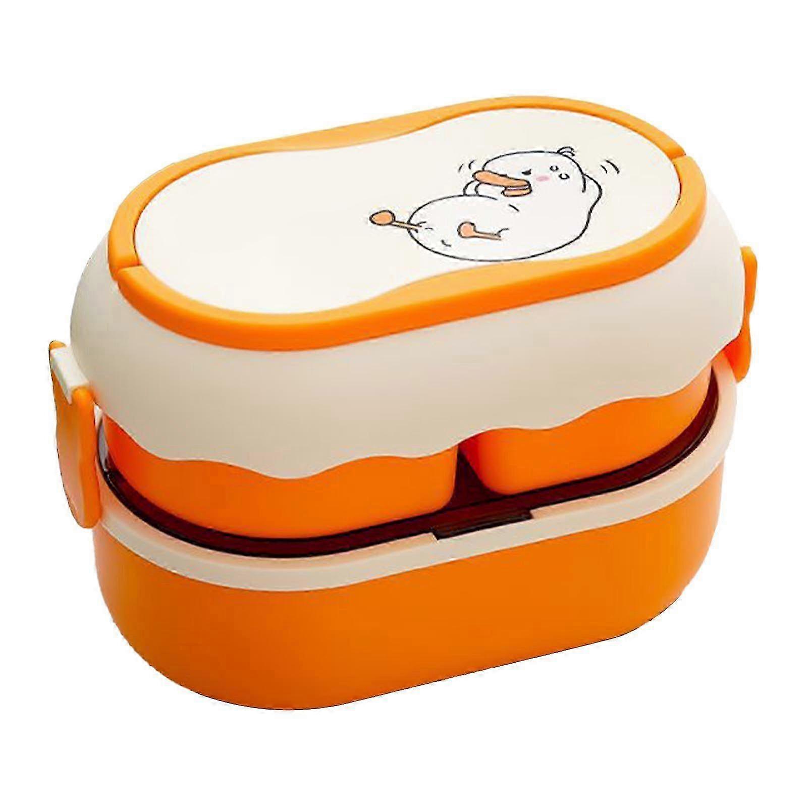 Portable 2-Tier Bento Lunch Box with 3 Compartments, Large Capacity, Microwavable, Orange