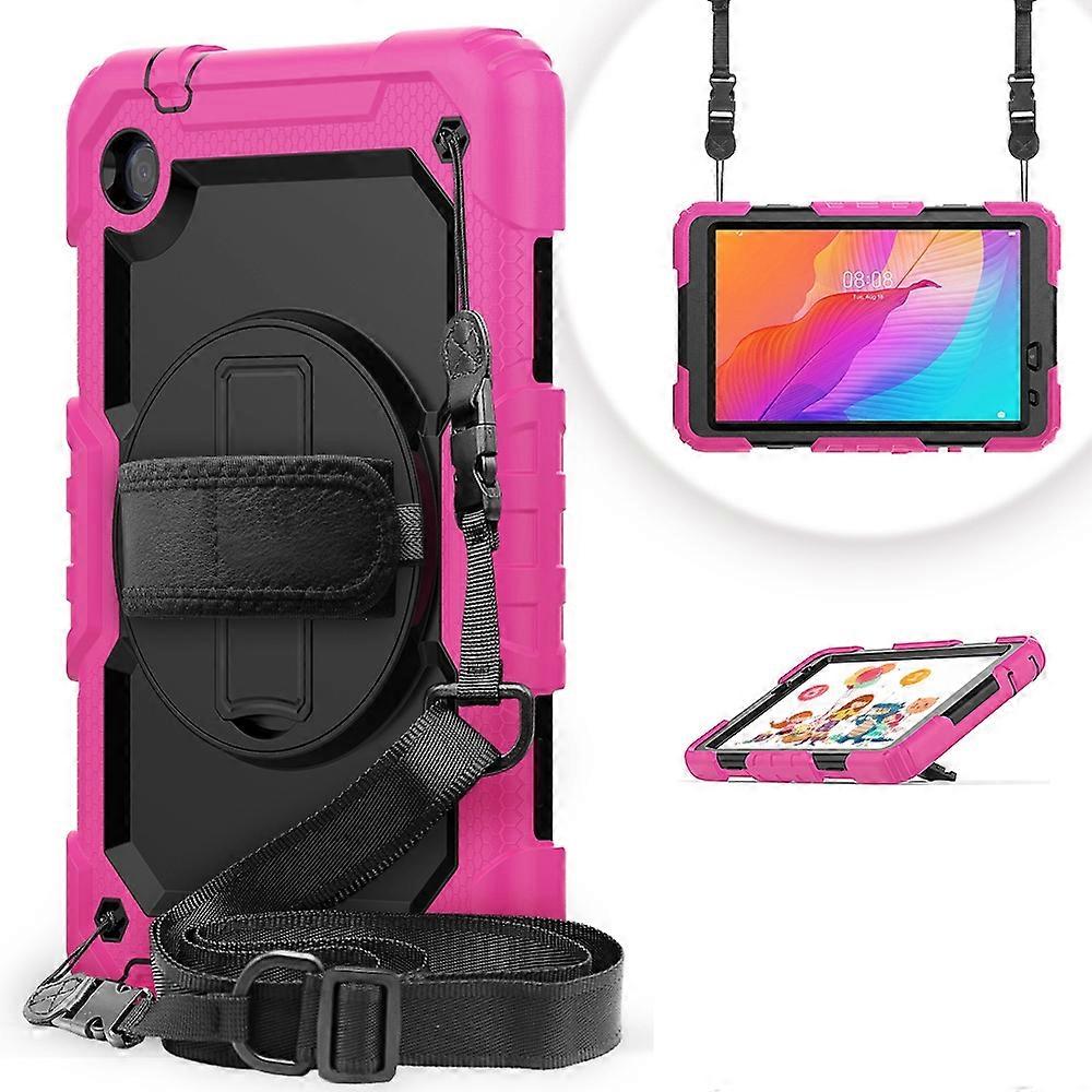 For Huawei MatePad T8 Shockproof Colorful Silicone + PC Protective Case with Holder & Shoulder Strap & Hand Strap