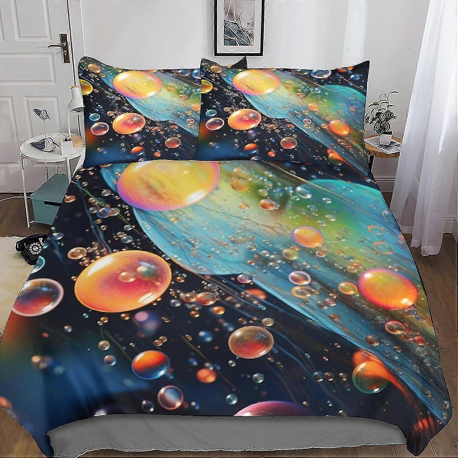 Barevná sada povlečení na přikrývku s digitálním tiskem 3D bubliny, 3 kusy, odpovídající povlak na polštář se zipem