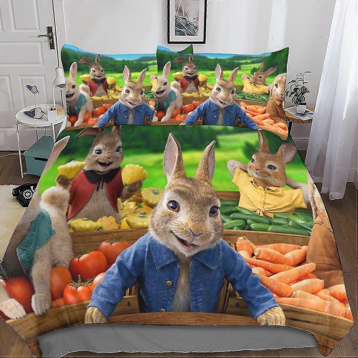 Peter Rabbit Duvet Cover Set for Kids and Teens, 3-Piece Comforter Cover with 3D Design and Zipper Closure
