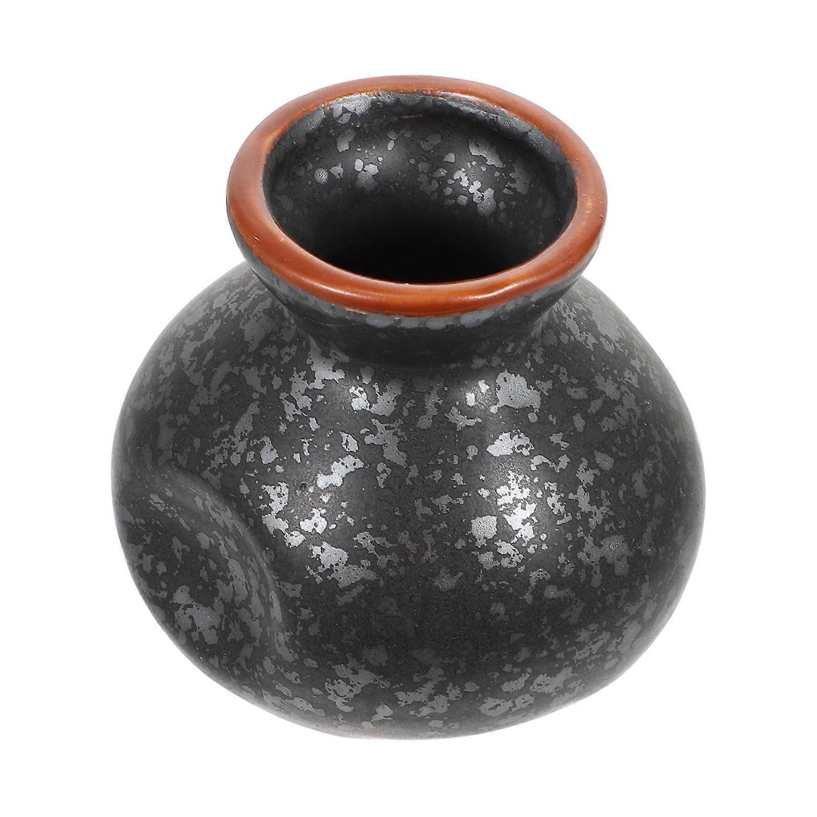 Vintage Little Vase Ceramic Bud Vases Retro Style Desktop Toothpick Holder Mini Square Black 5.7X5.7X5.5CM 1Set