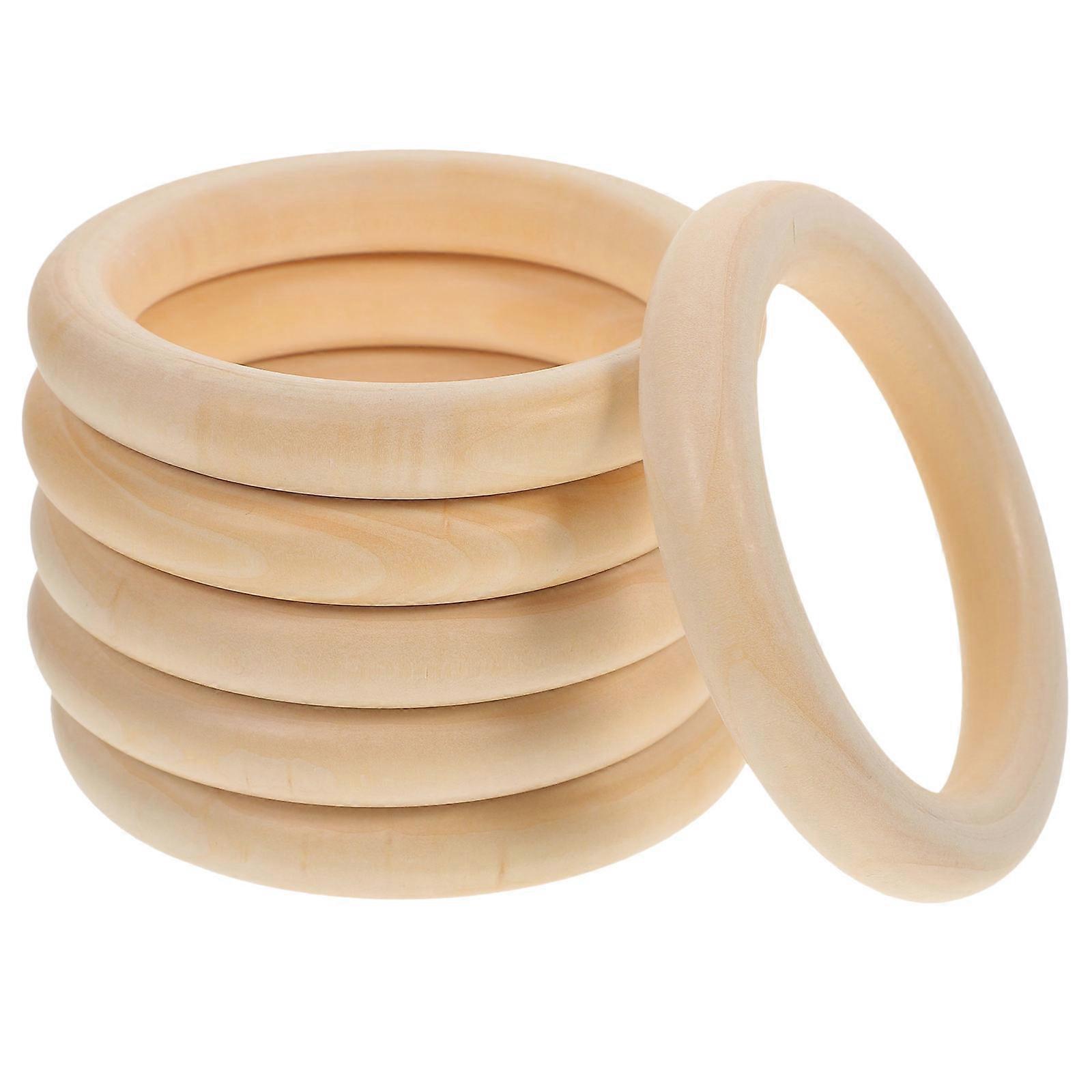 6pcs Unfinished Wooden Rings for DIY Crafts, Macrame & Jewelry Making – Smooth Round Blank Circles for Creative Decor & Painting Projects