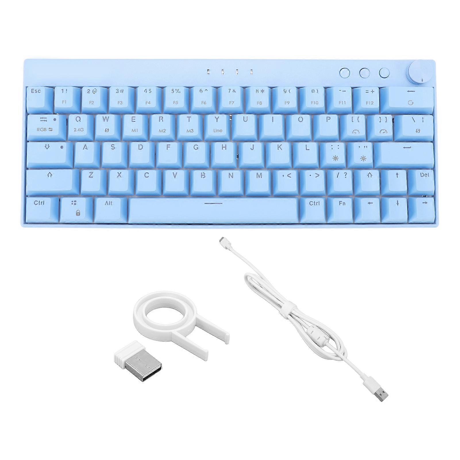 3 Modes 64 Keys Wireless 2.4G Type C Wired N Key Rollover Blue Mechanical Keyboard with Knob RGB