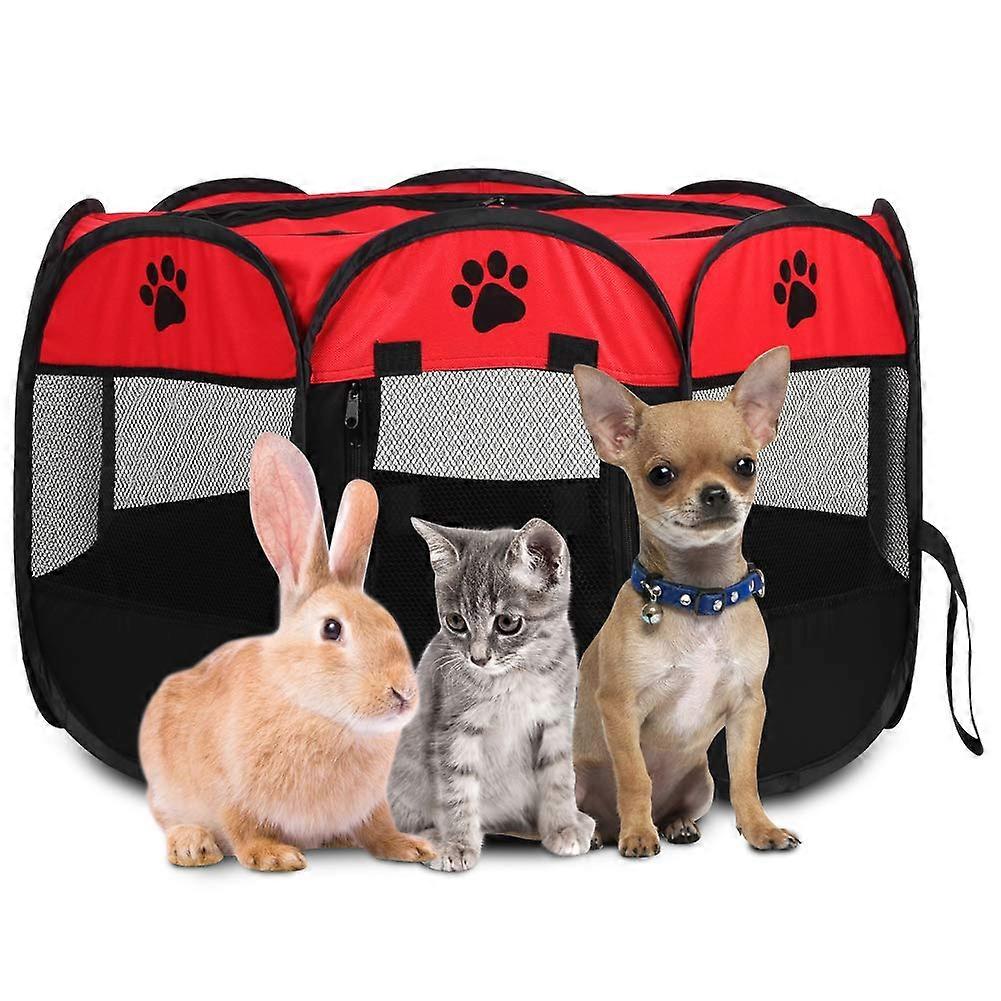 Playpen Style Dog Playpen Puppy Enclosure Puppy Playpen Foldable Fabric Pet Playpen Puppy Cat Rabbit Playpen Cage Kennel Tent for Guinea Pig Cat (Red)