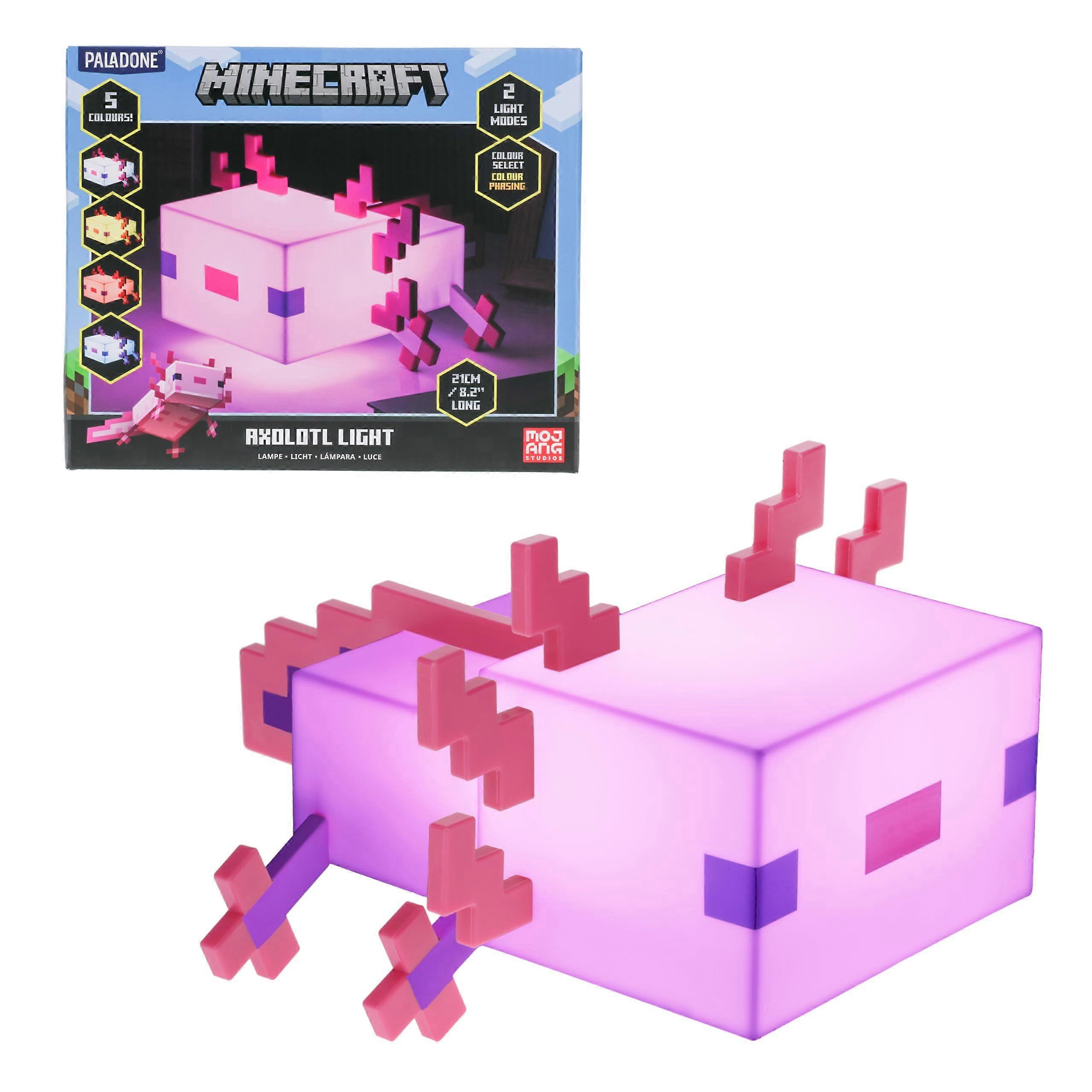 Minecraft Axolotl Lamp Officially Licensed, Five Colour Modes, Minecraft Lamp for Gaming Desk or Bedside Table, Bedroom Decoration, Pink Modern
