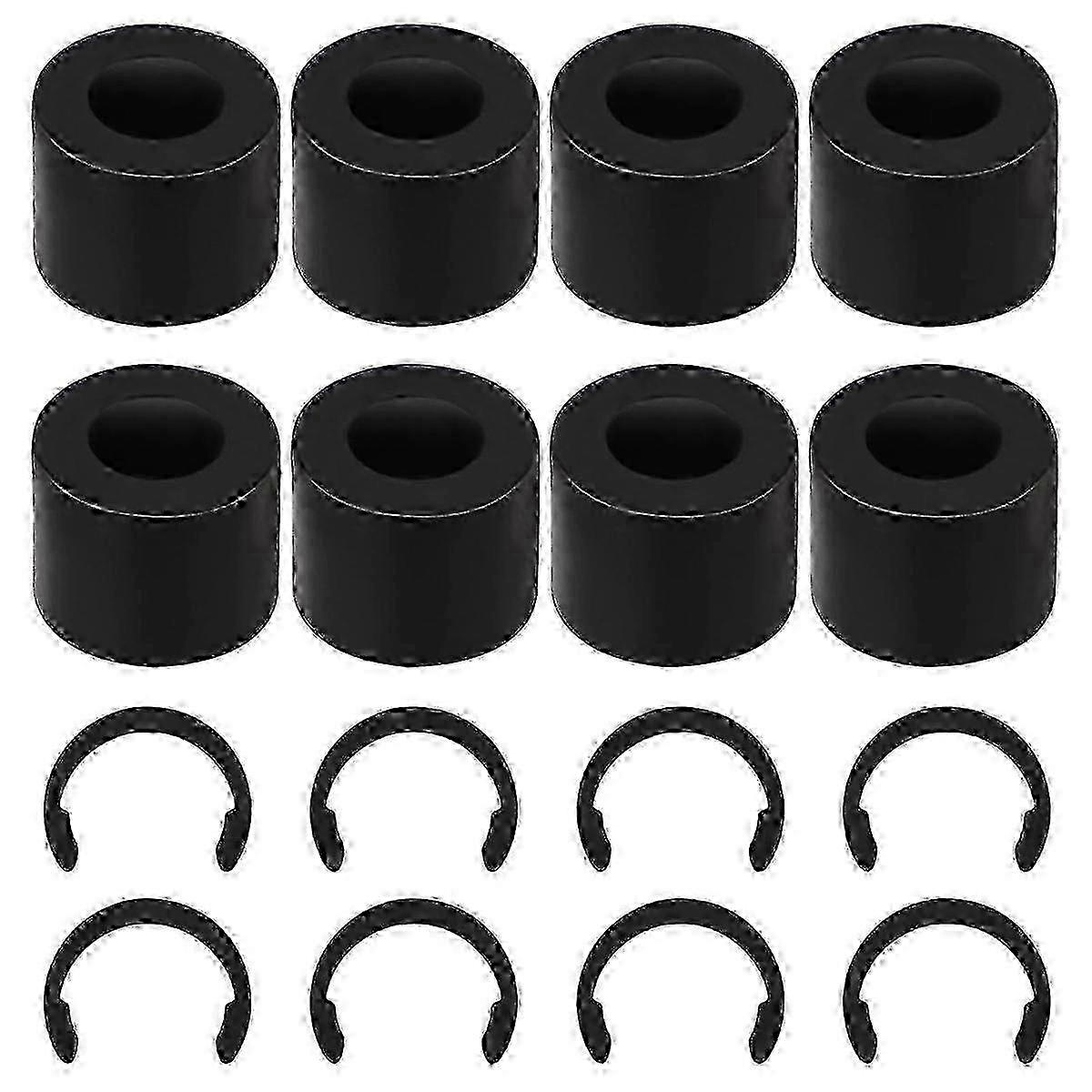 8Pcs Black Retaining Clip Rings & 8Pcs Rubber Roller Replacement Parts - Durable Accessories for Various Applications