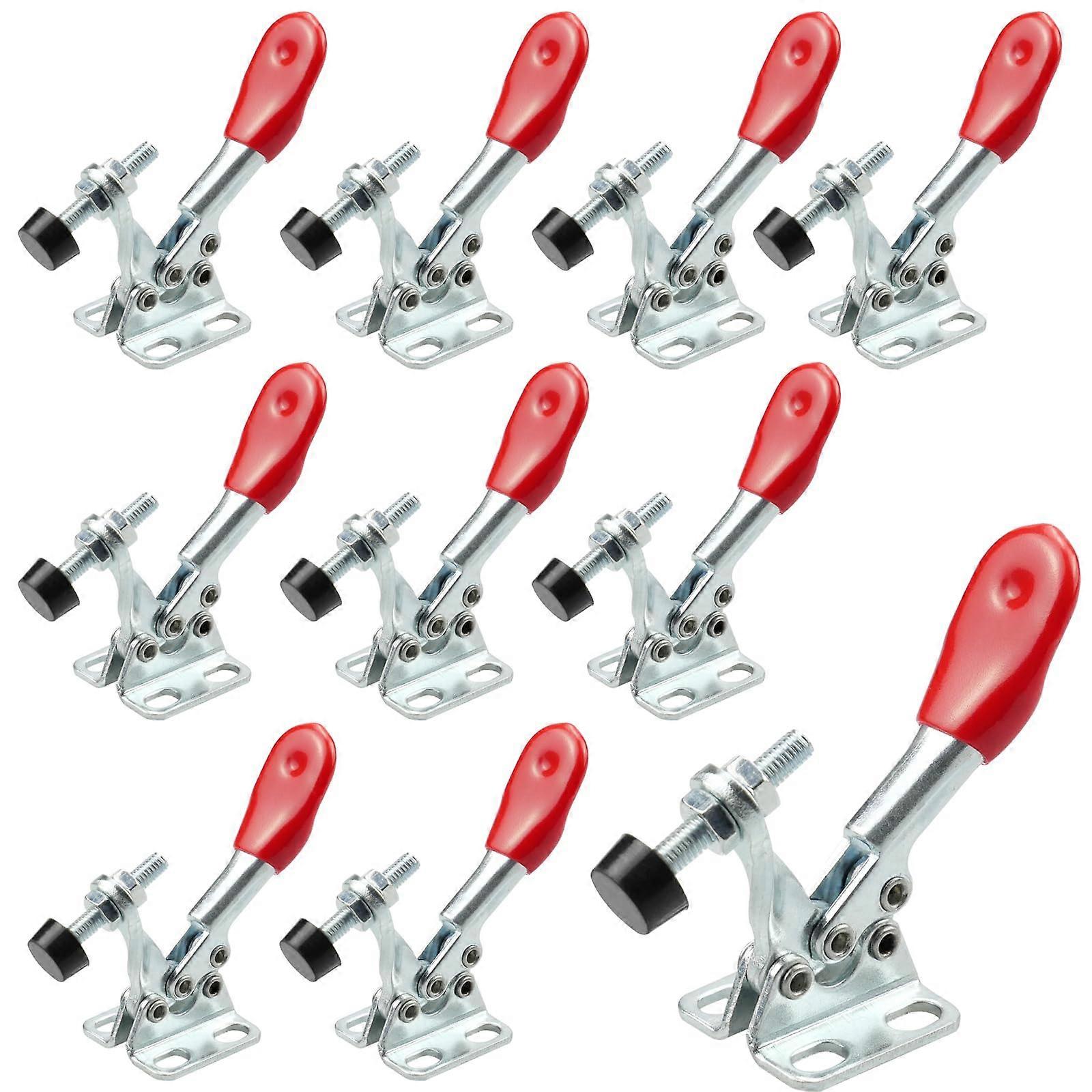 Xllent Set of 10 GH201A Toggle Clamp for Welding, Machine Operation, Carpentry, 198 lbs Capacity, Silver, Red