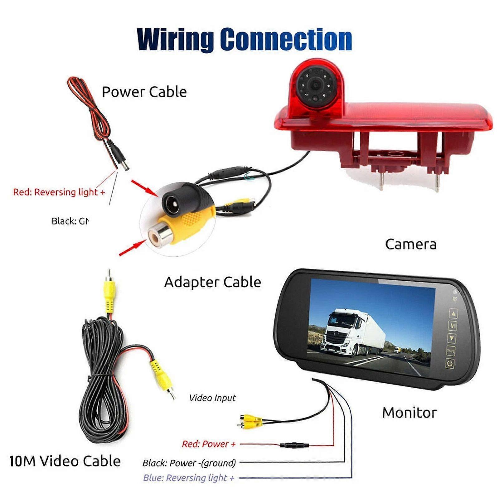 7" Monitor & Brake Light Reverse Camera Kit For Vauxhall Renault Vivaro Opel Trafic