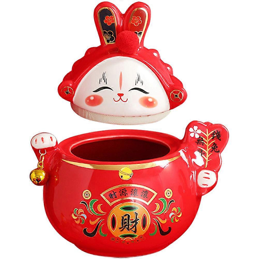 Ceramic Tea Storage Jar with Lid – Wealth Rabbit Design, Smooth Glossy Surface for Loose Tea Canister, Housewarming Gift
