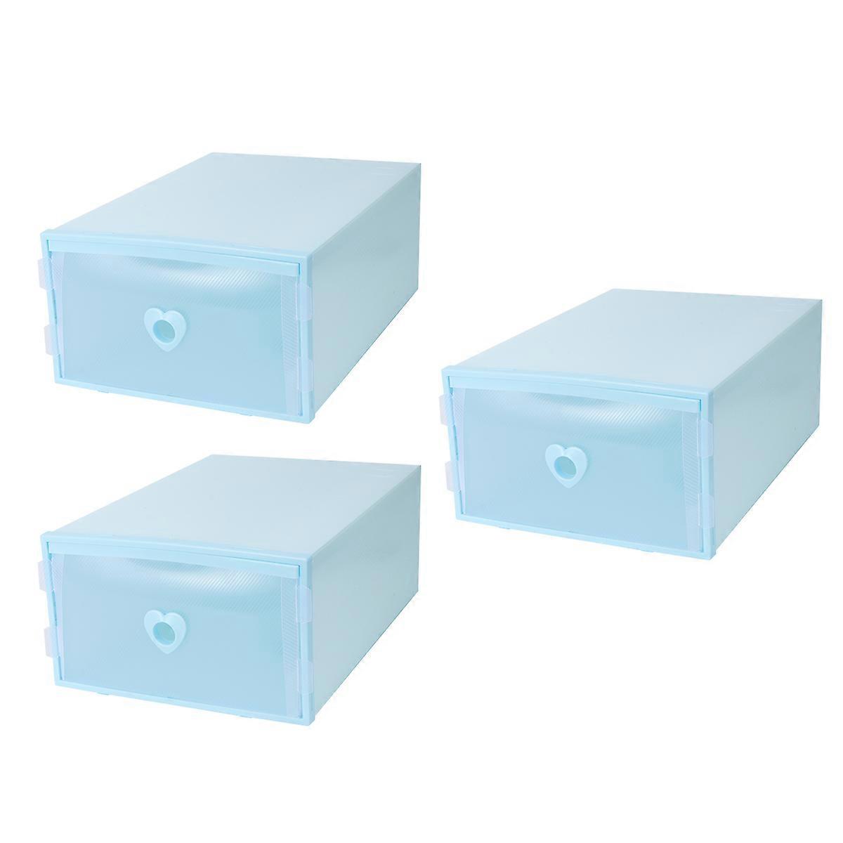 Blue Plastic Storage Box with Drawer Design for Shoes and Stockings Highcapacity Moistureproof 3Pcs