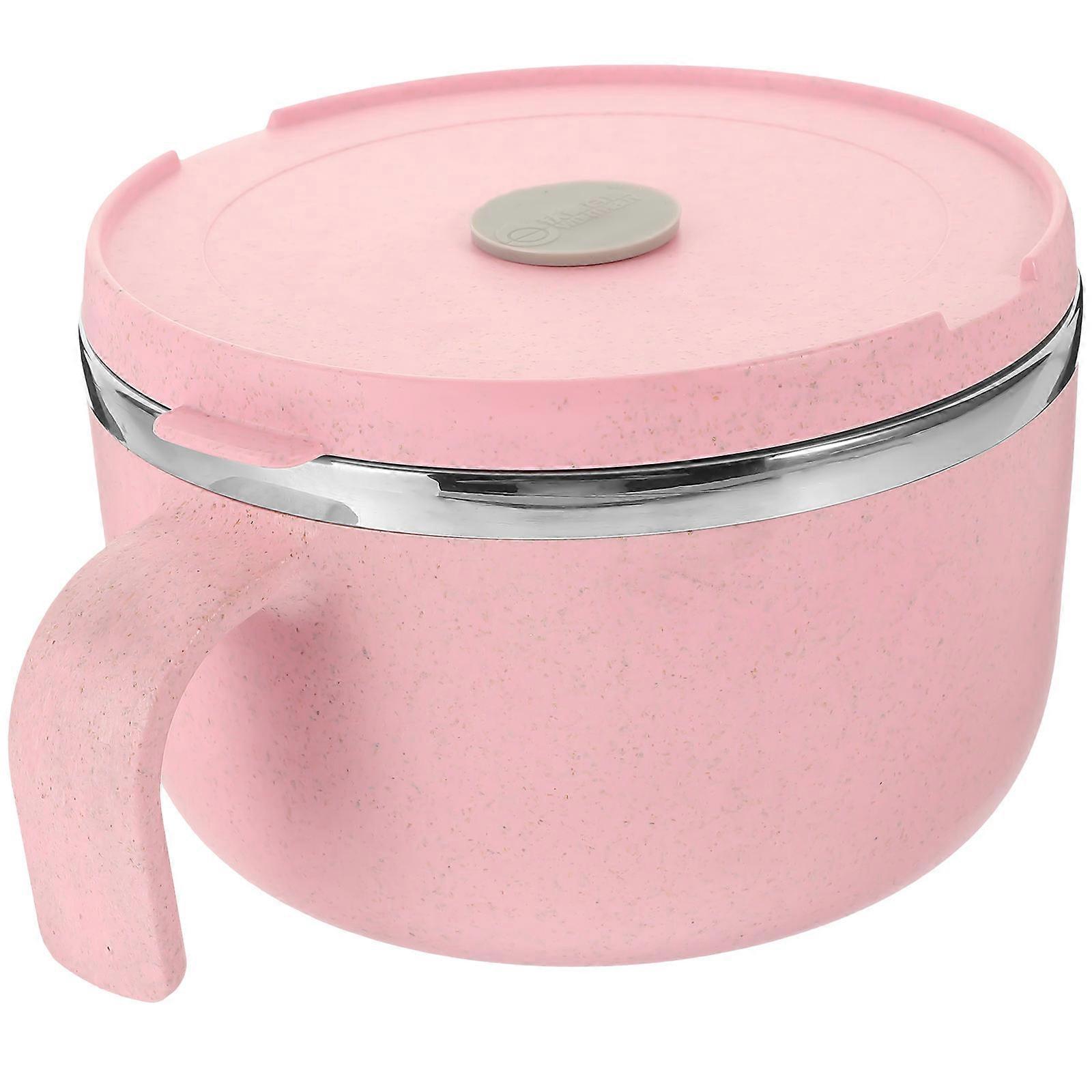Ramen Bowl Set with Lid for Storage Made of Stainless Steel Pink Color 7 Inch Diameter
