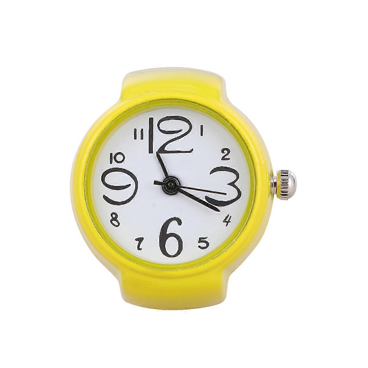 WatchShaped Ring Fashion Quartz Alloy Unisex Finger Ring for Adults Yellow Small Size