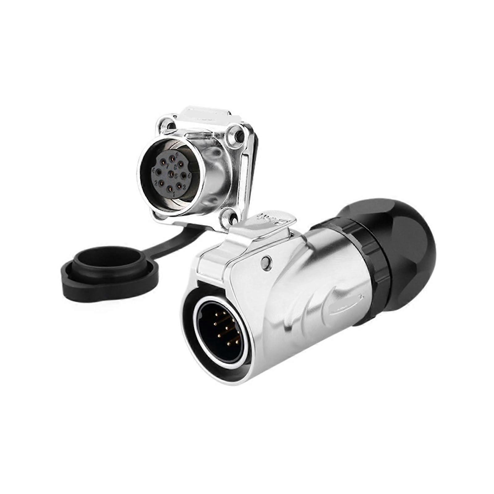 LP20 Connector, Full Metal 9-Pin Aviation Socket, Flange Mount, Power and Signal