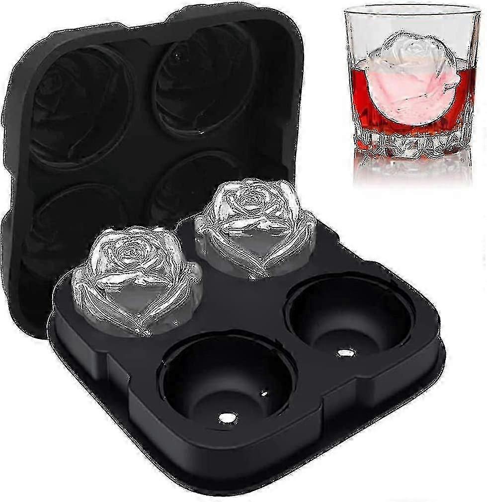Ice Cube Tray Rose, Xxl 63mm 4-compartment Ice Cubes In Rose Design, Easily