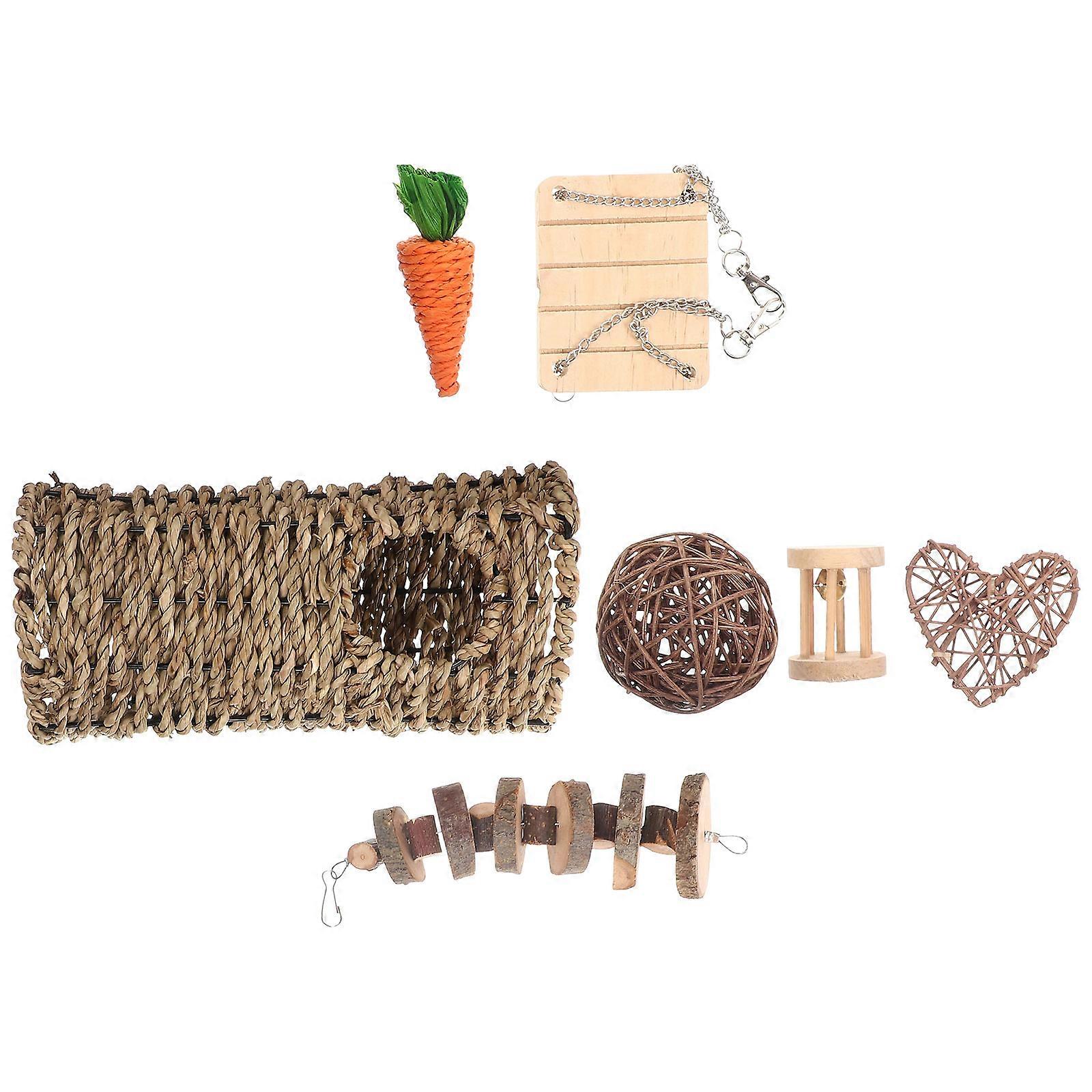 Wooden Pet Teething Toys for Playing Assorted Color 1 Set Bunny Chewing Playthings