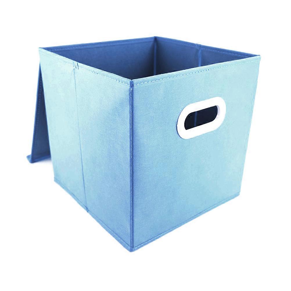 Blue Fabric Storage Basket with Plastic Handle for Laundry Books and Daily Items 1 Count