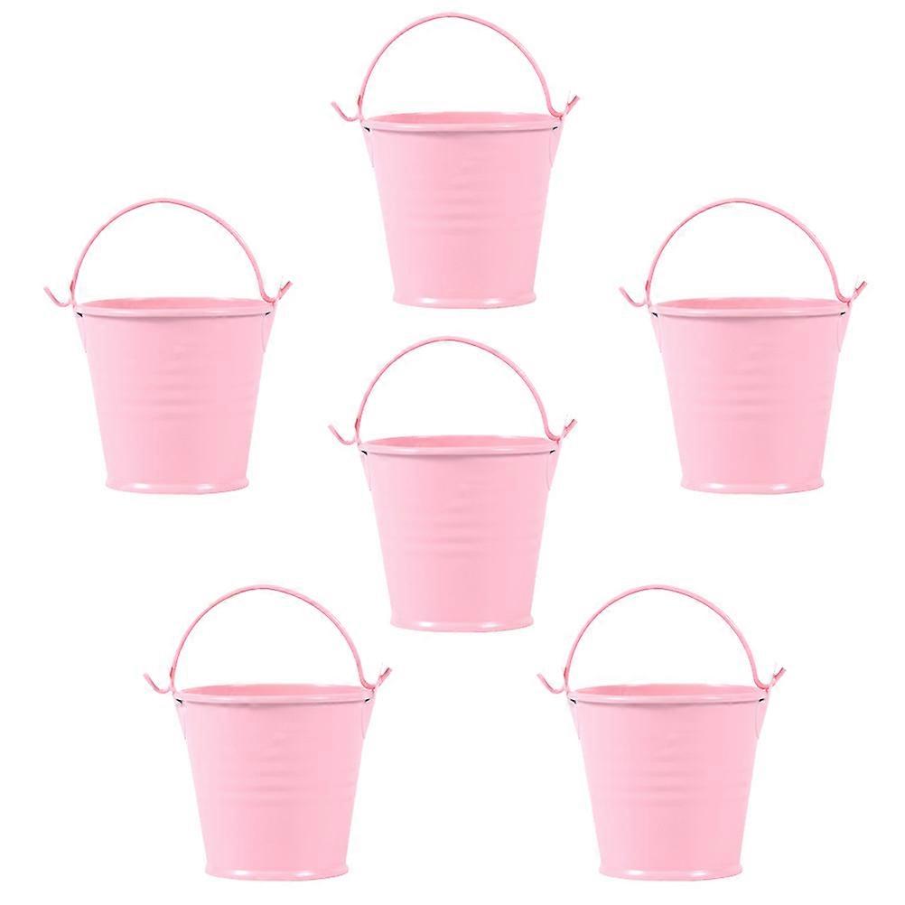 6pcs Multifunktionaler Eimer Eisen Eimer Rosa Blumen Pflanzer Home Decoration