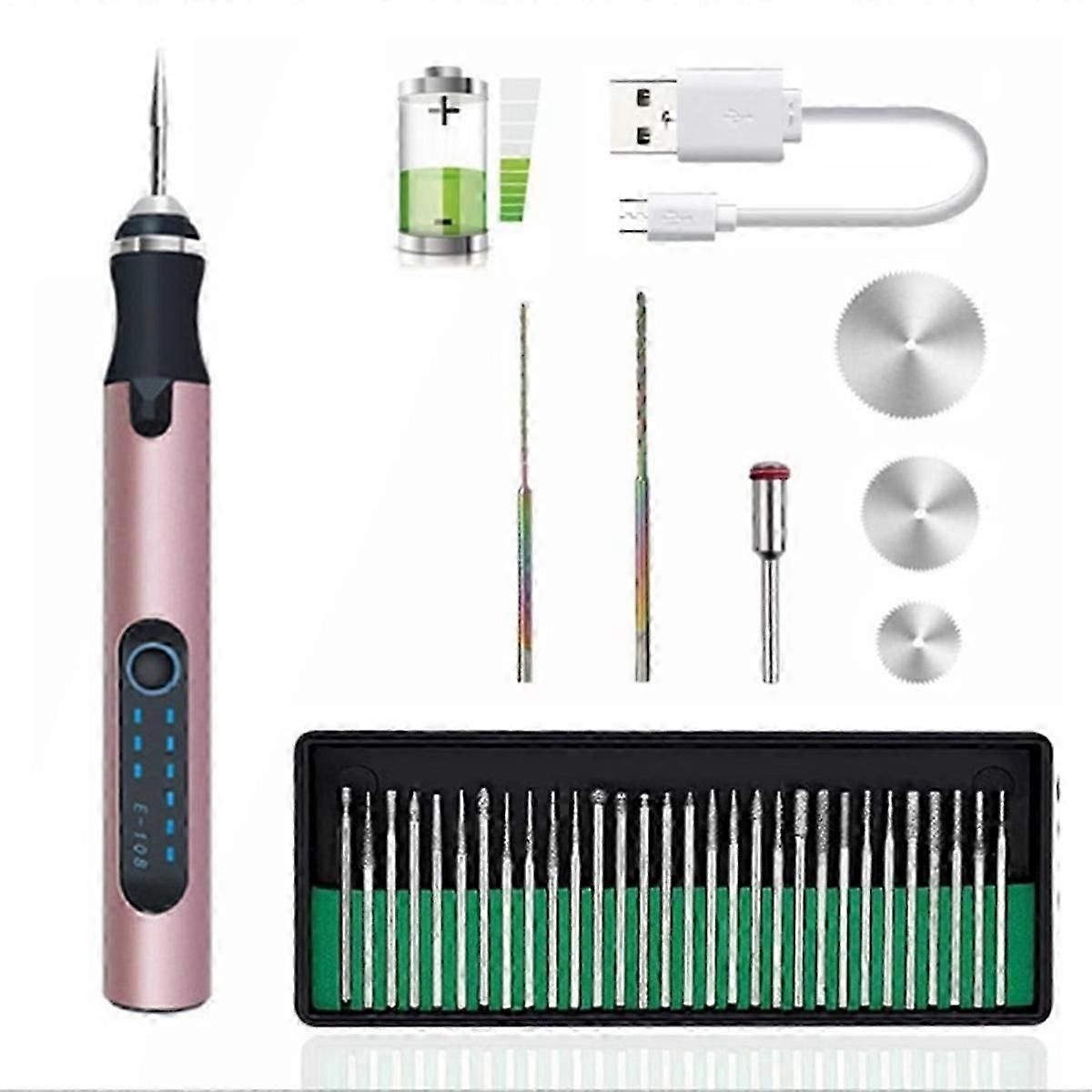 Portable Engraving Pen 30 Bits USB Rechargeable Engraving Pen Cordless Engraver Tool for Metal