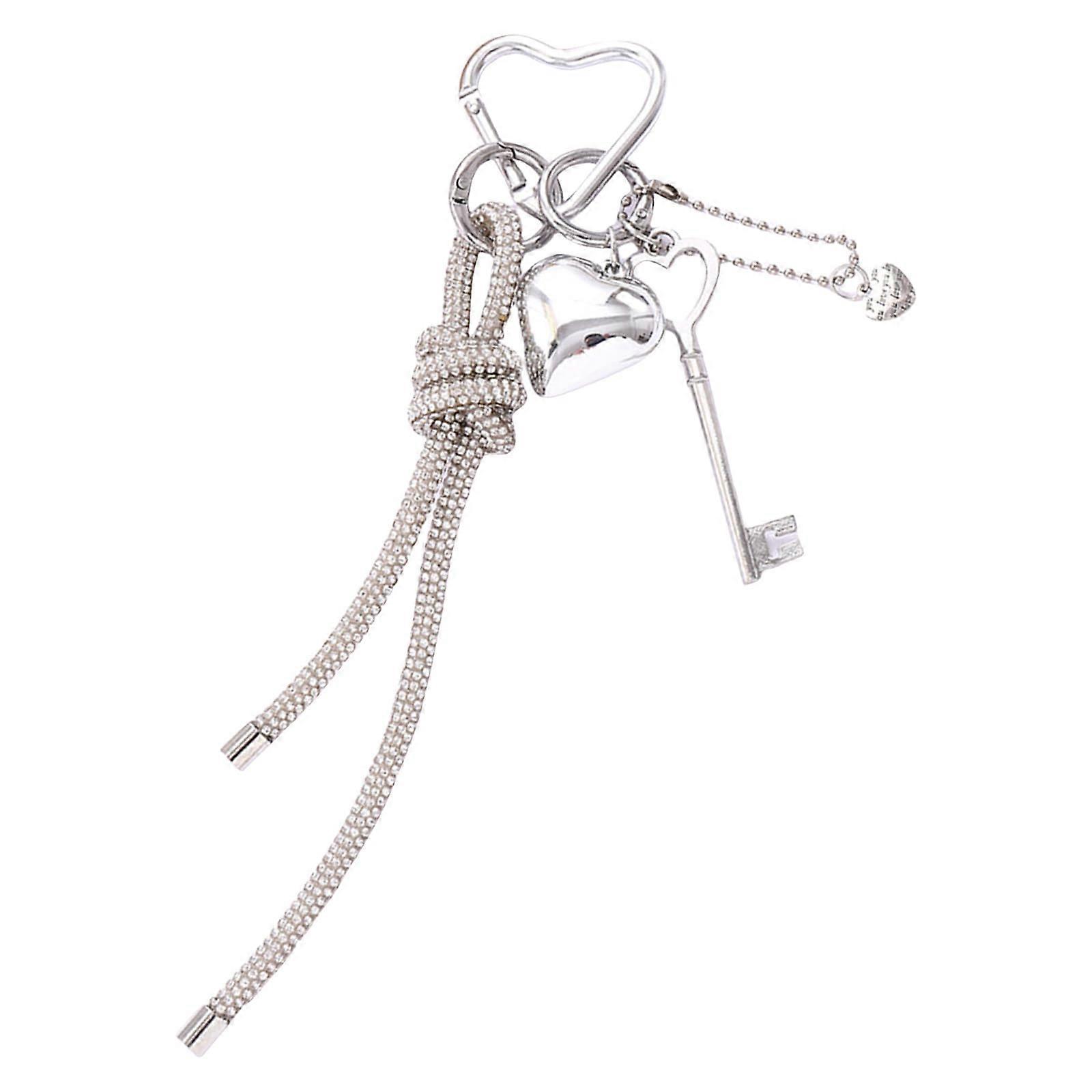 Auto Ketten Keychain with Heart Design, Rhinestone Handbag Charm, Reflective Keyring for Phones and Bags, K4538