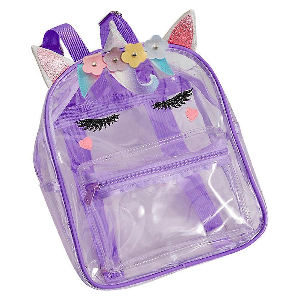 Violet Unicorn Backpack For Children Daily Use 28.5X22.5CM Transparent PVC Material 1Set