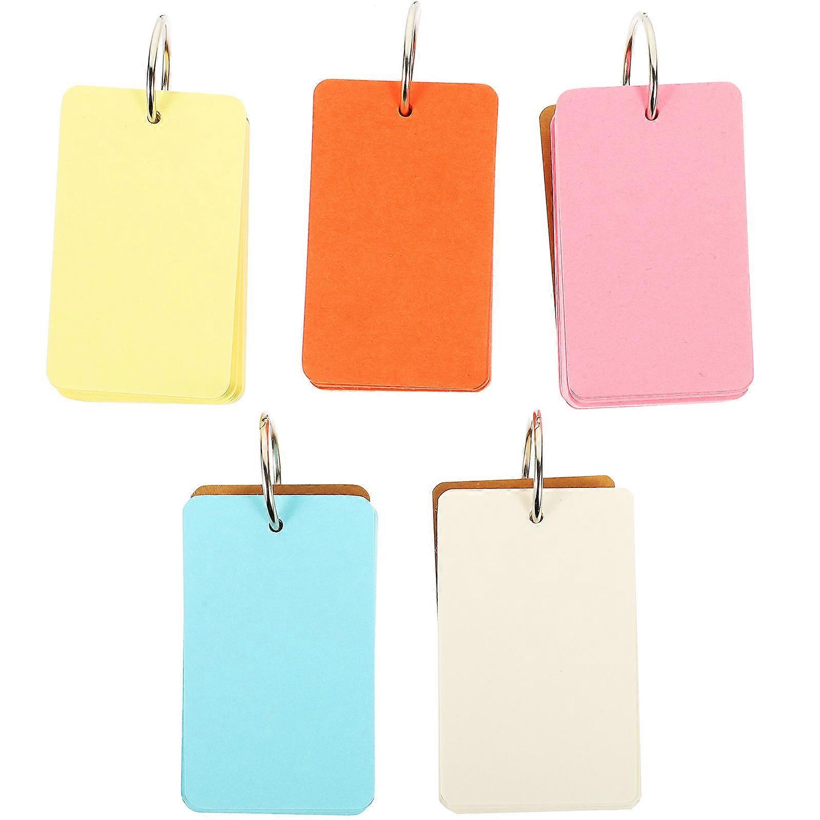 Blank Flash Cards with Rings for Studying Lightweight Portable Assorted Color Paper and Metal 5 Books