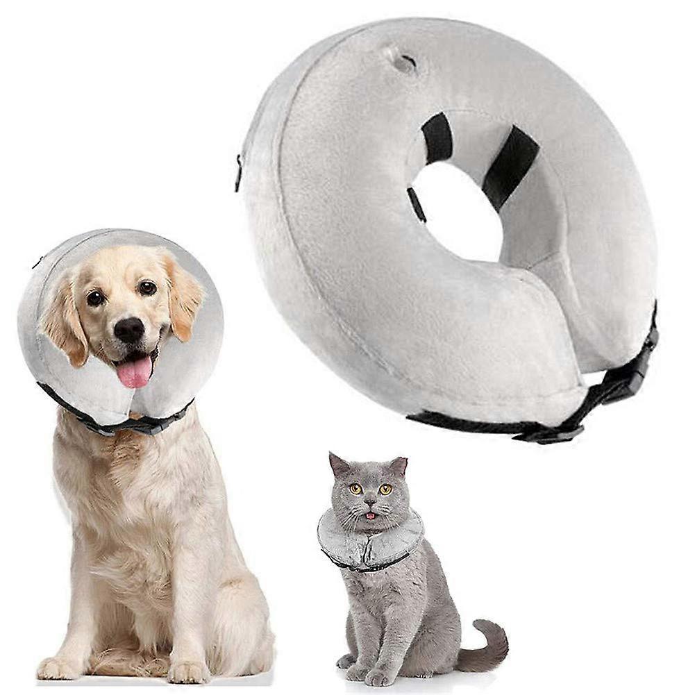 Dog Cat Collar Protection Cone Inflatable Soft Anti-Bite Collar for Dogs and Cats, Grey, Size Small S