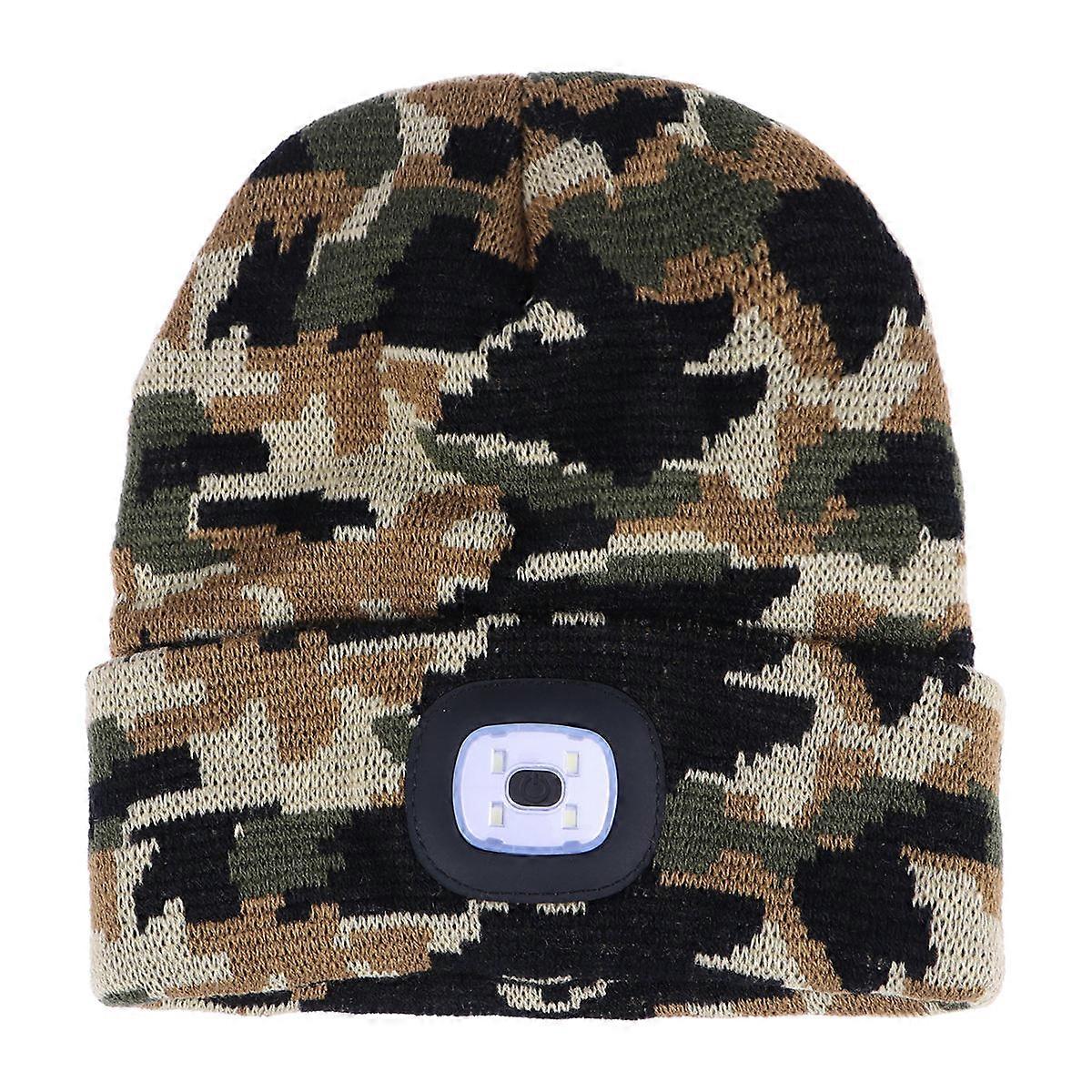 LED Knitted Beanie Hat For Men Women Ideal For Skiing Hiking And Night Climbing In Camouflage Color With Cold Protection Feature 1Pcs