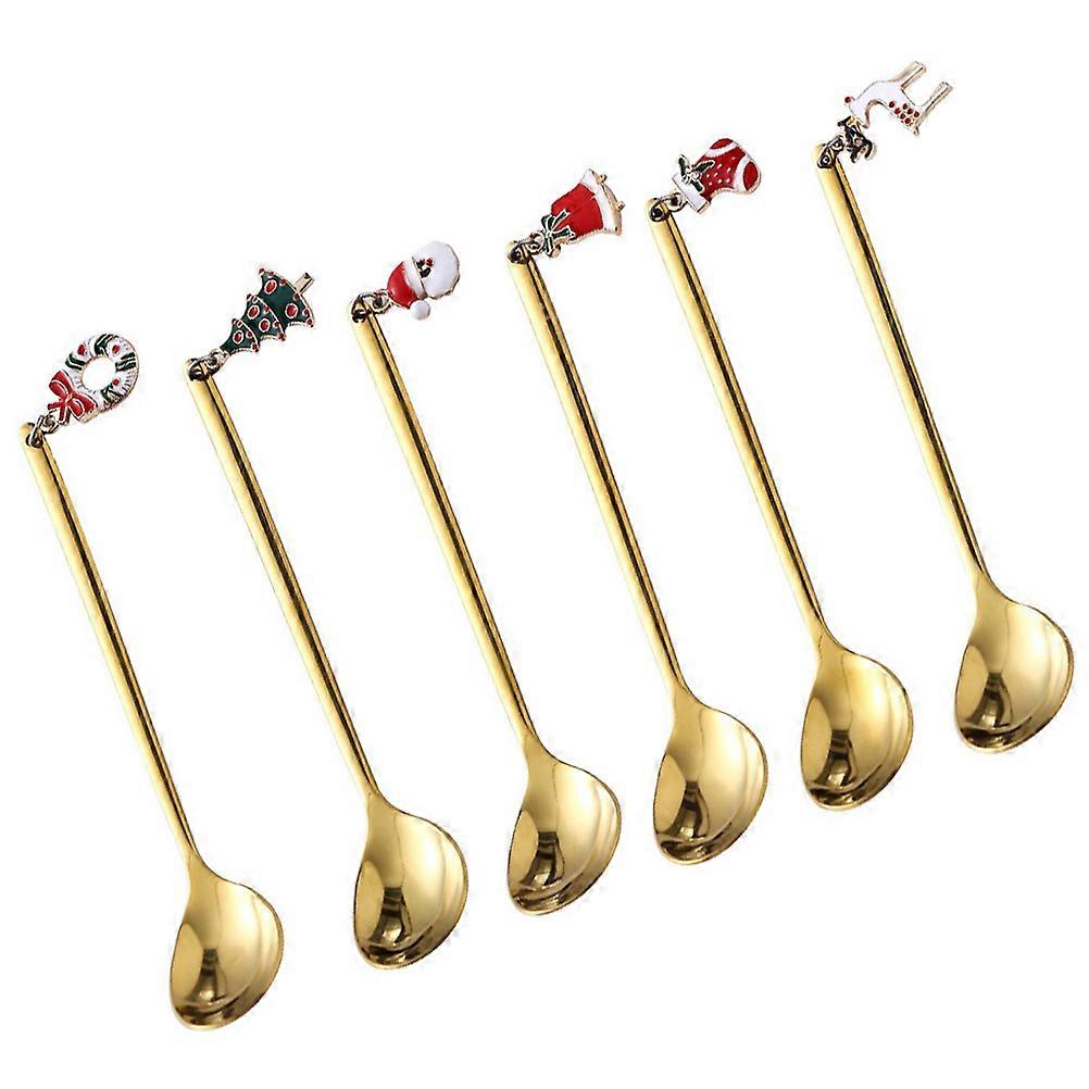 Christmas Model Coffee Scoops 6Pcs Stainless Steel Serving Spoons Ideal For Friends Gatherings