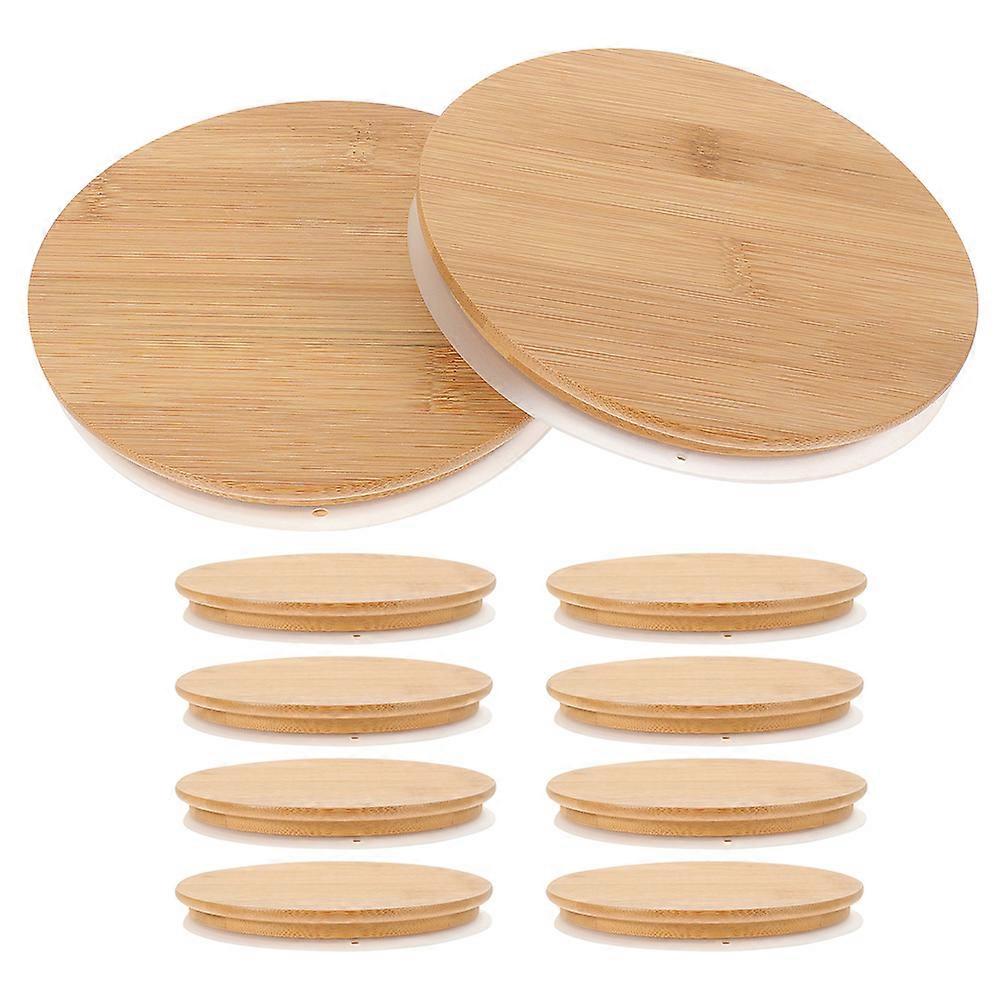 Bamboo Jar Lids with Silicone Ring for Airtight Sealing Compatible with Yogurt Bottles Light Yellow