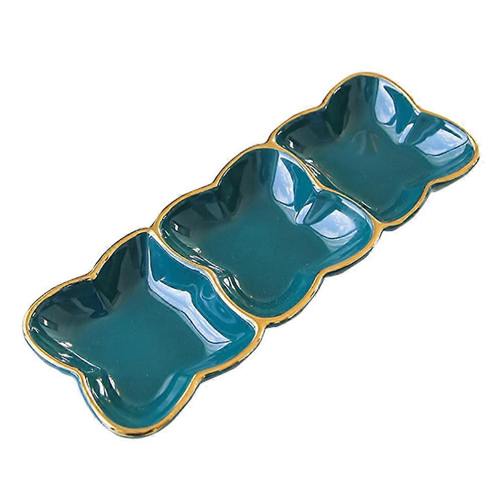 Green Ceramic Sauce Dish With Three Compartments Designed For Suitable Mealtime Experiences For Household Users 1 Piece