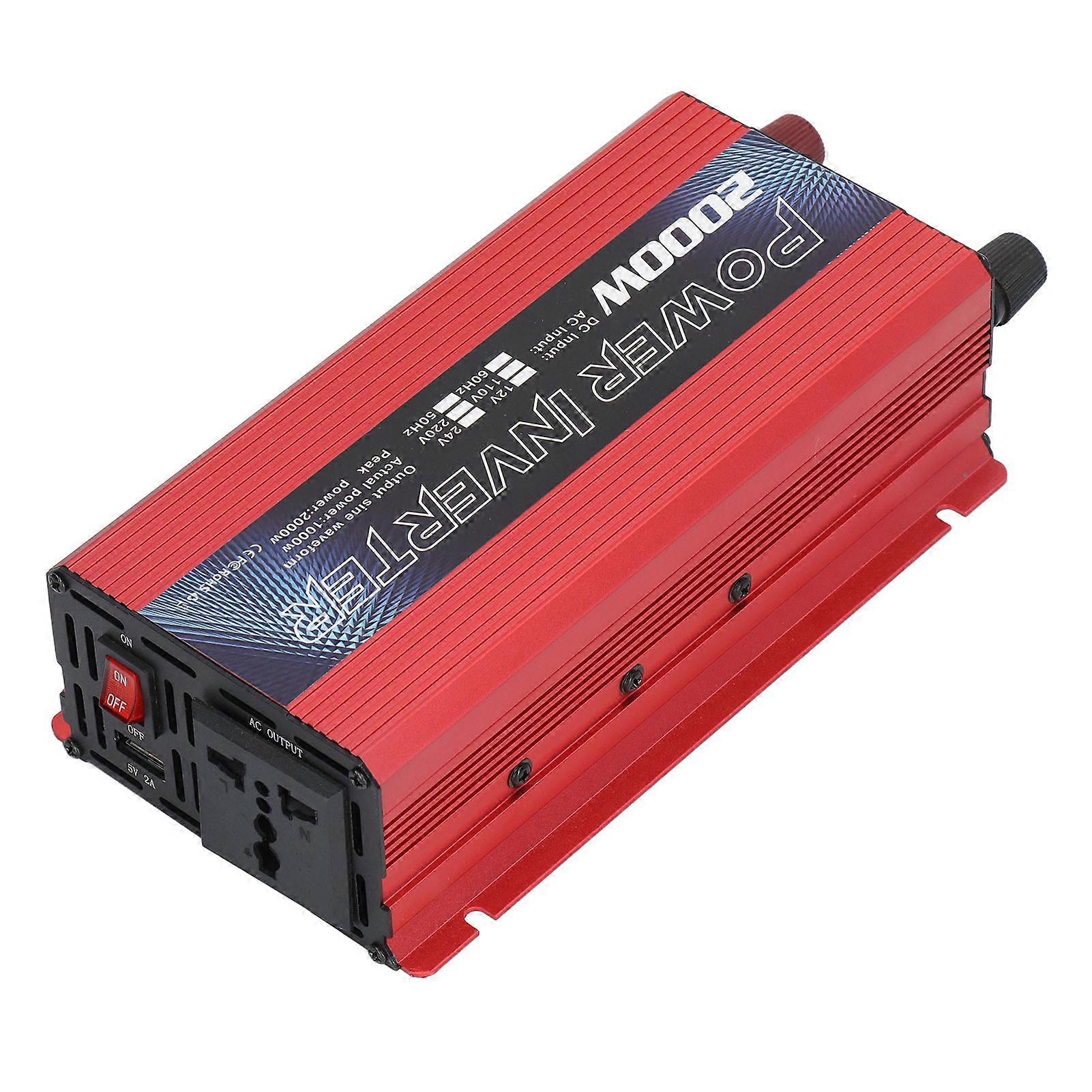 Car Power Inverter Solar Power Universal Aluminum Alloy Low Noise Modified Sine Wave Inverter for Multipurpose Charging 2000W
