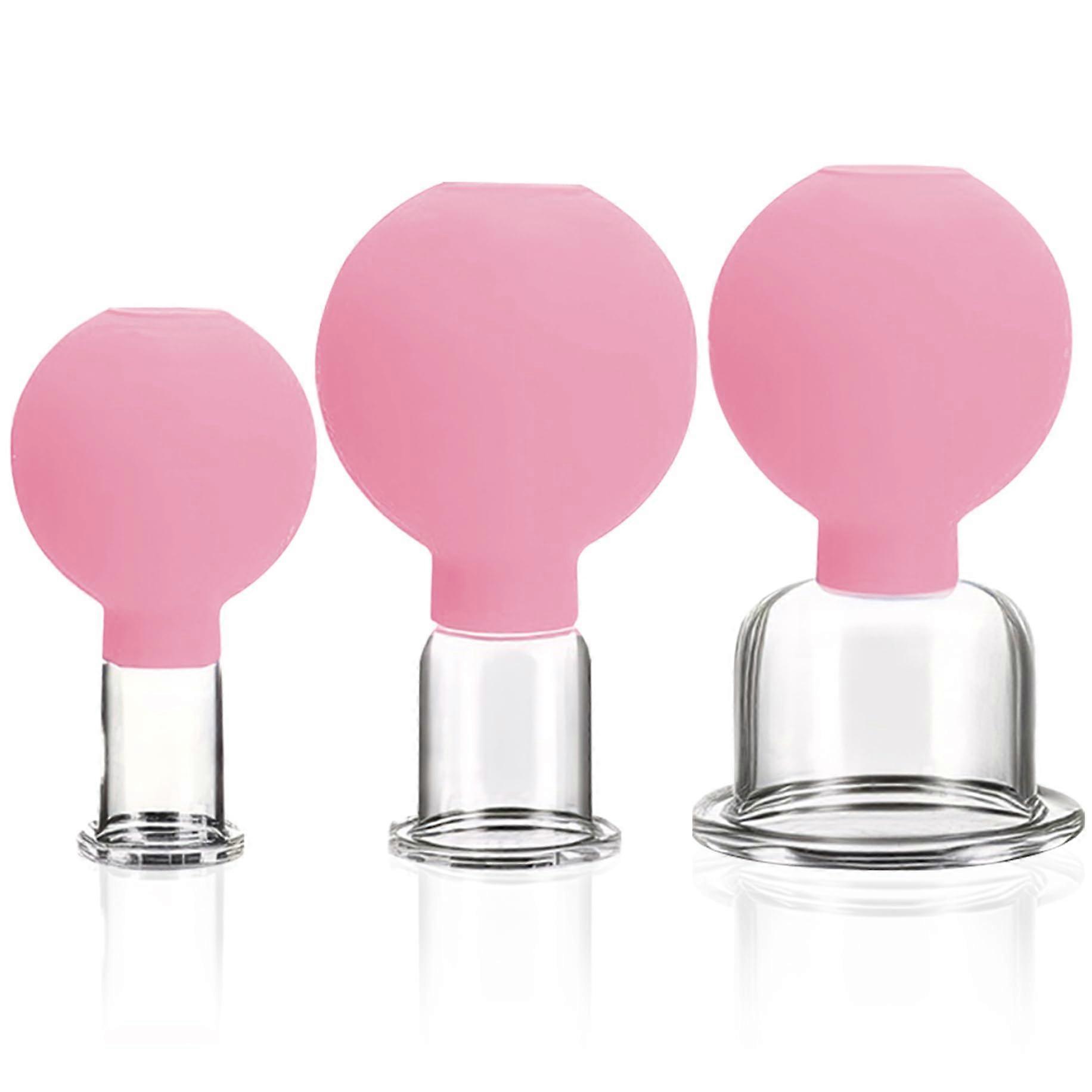 3PCS Face Cupping Set - 3 Size Facial Suction Cups for Anti-Cellulite Massage, Reusable Plastic Cupping Set in Light Red