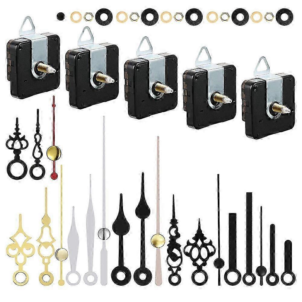 5 Pcs Clock Movement Mechanism Parts Silence Quartz DIY Wall Clock with 7 Different Pairs Clock Hands Replacement Kit Edition 0816