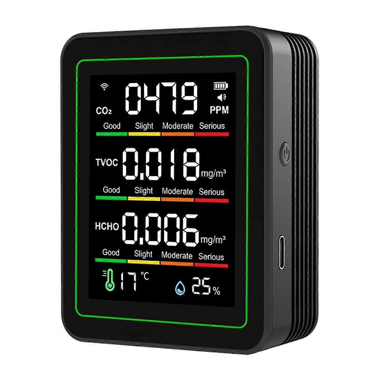 Air Quality Detector USB Multifunctional Automatic Display Black