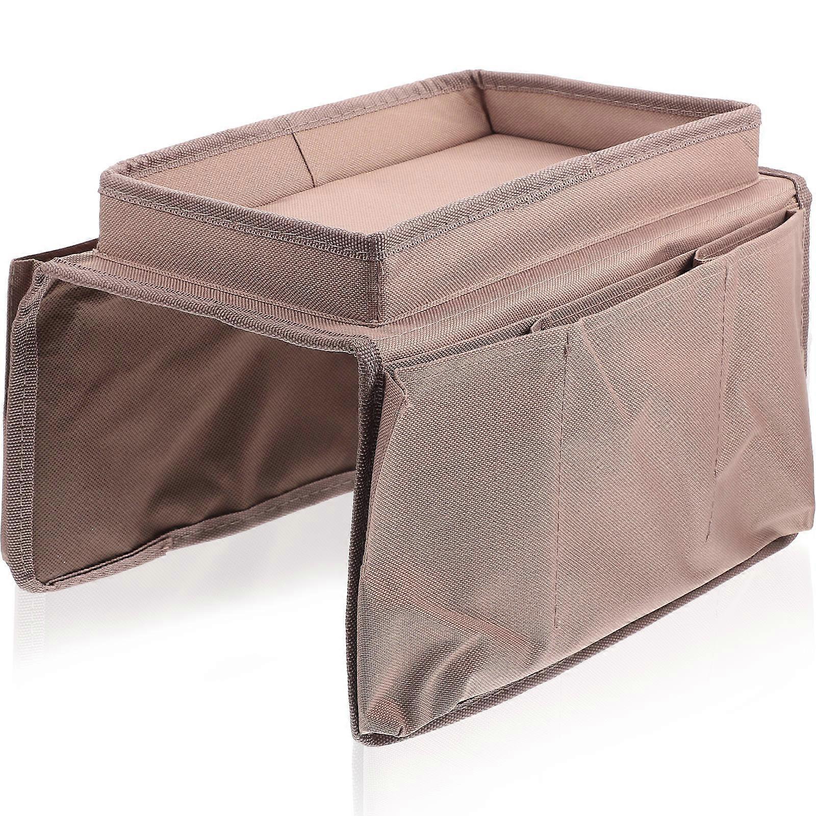Sofa Armrest Organizer with Storage Pouch for Remote Control Sundries in Oxford Cloth Coffee Color Fits Most Couches