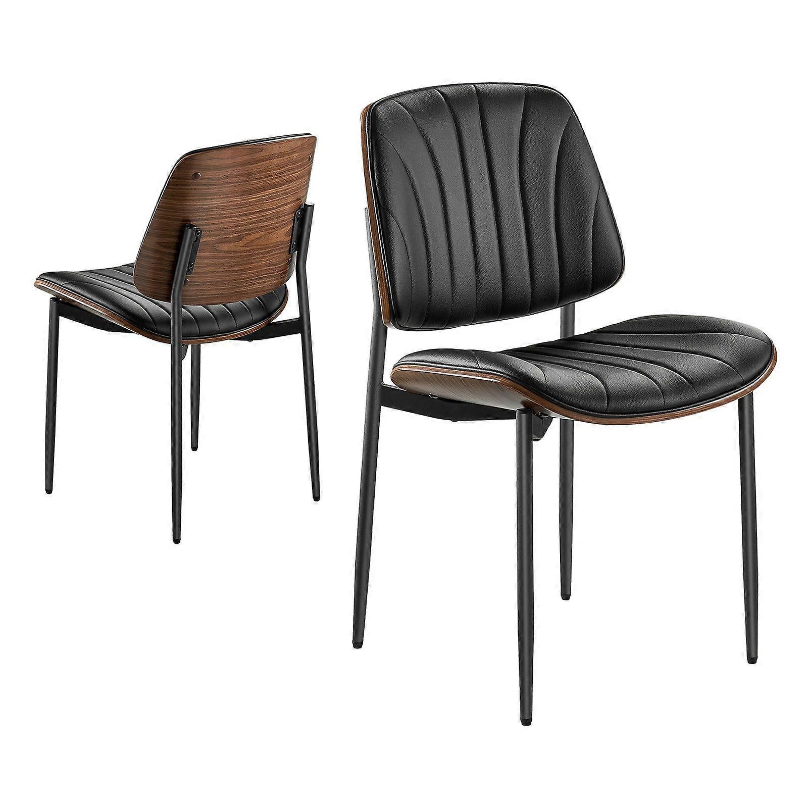 Moderne Esszimmer-Akzentstühle 2er-Set, gepolsterter Leder-Beistellstuhl für Esstische, schwarz