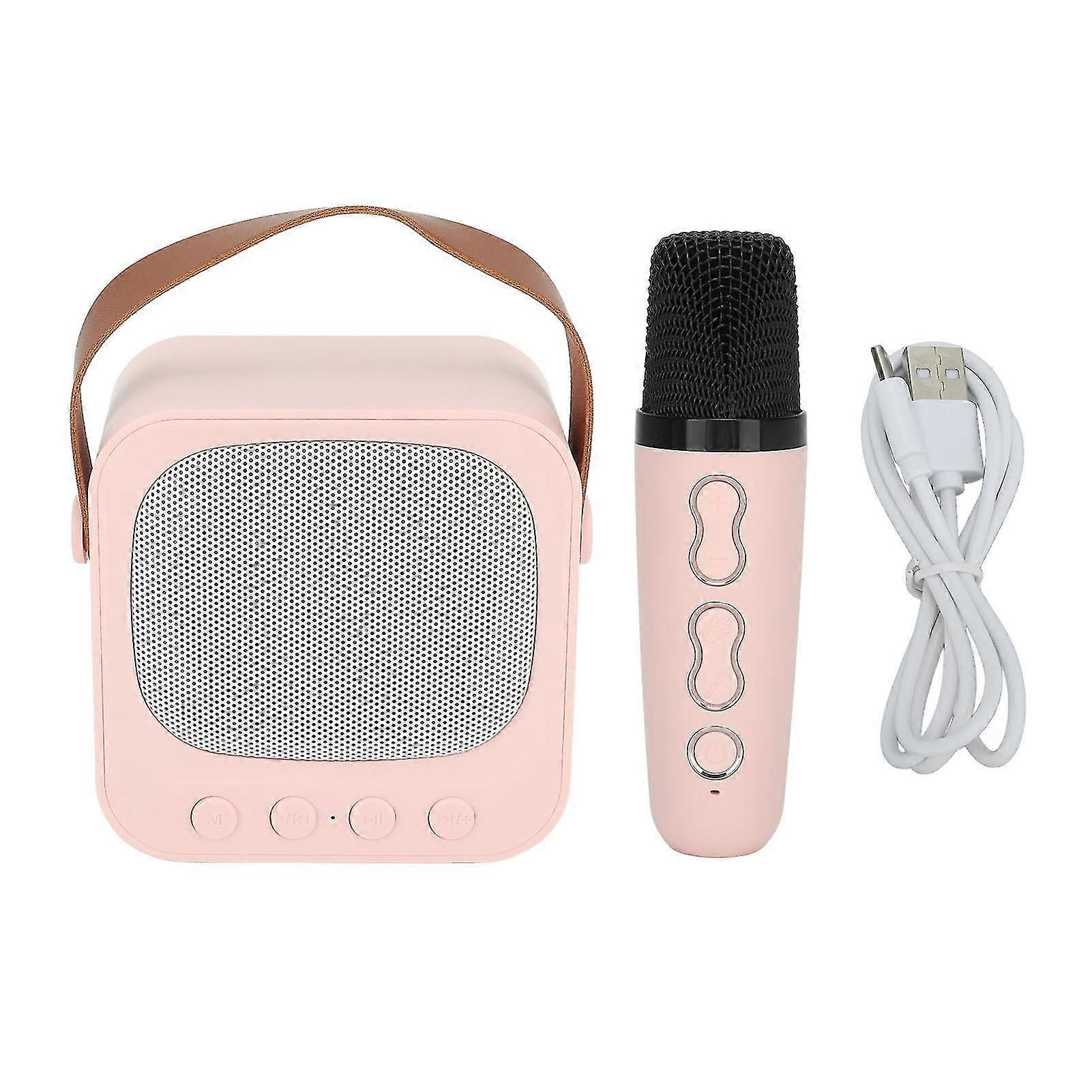 Mini Karaoke Machine Portable Bluetooth Speaker With Wireless Microphone Bass Treble Adjustment Pink Edition 0827