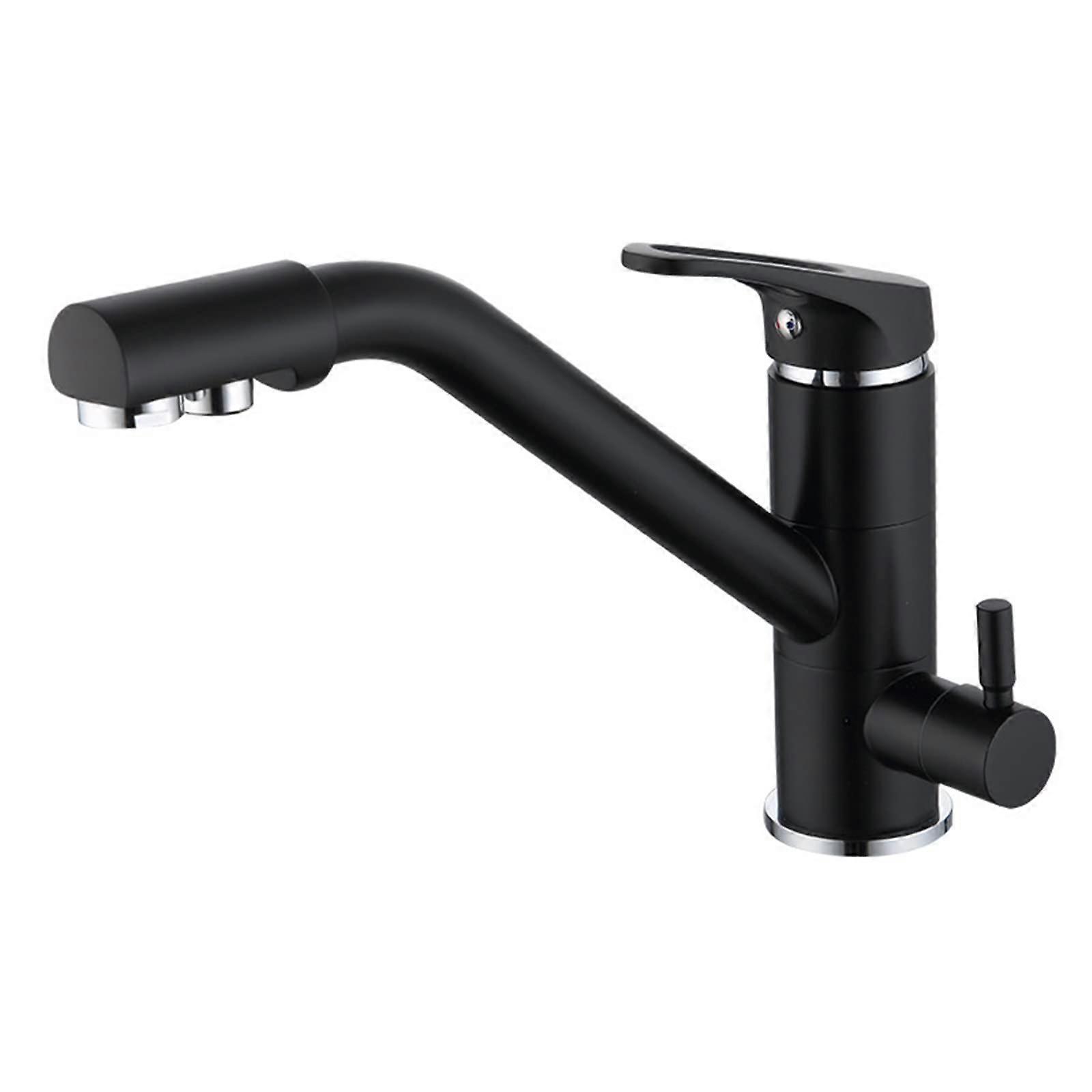 3 Way Kitchen Faucet with Filter System, Swivel Brass Hot Cold Mixer Tap for Sink, Black