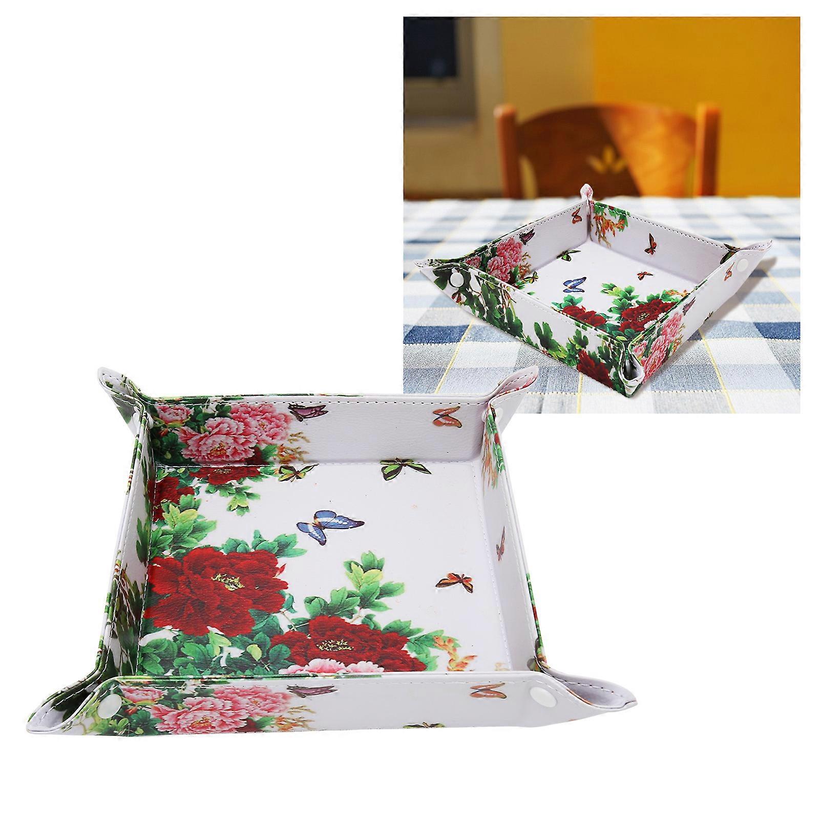 Leather Valet Tray 19.5x19.5x4cm Felt Bottom Rustic Catchall