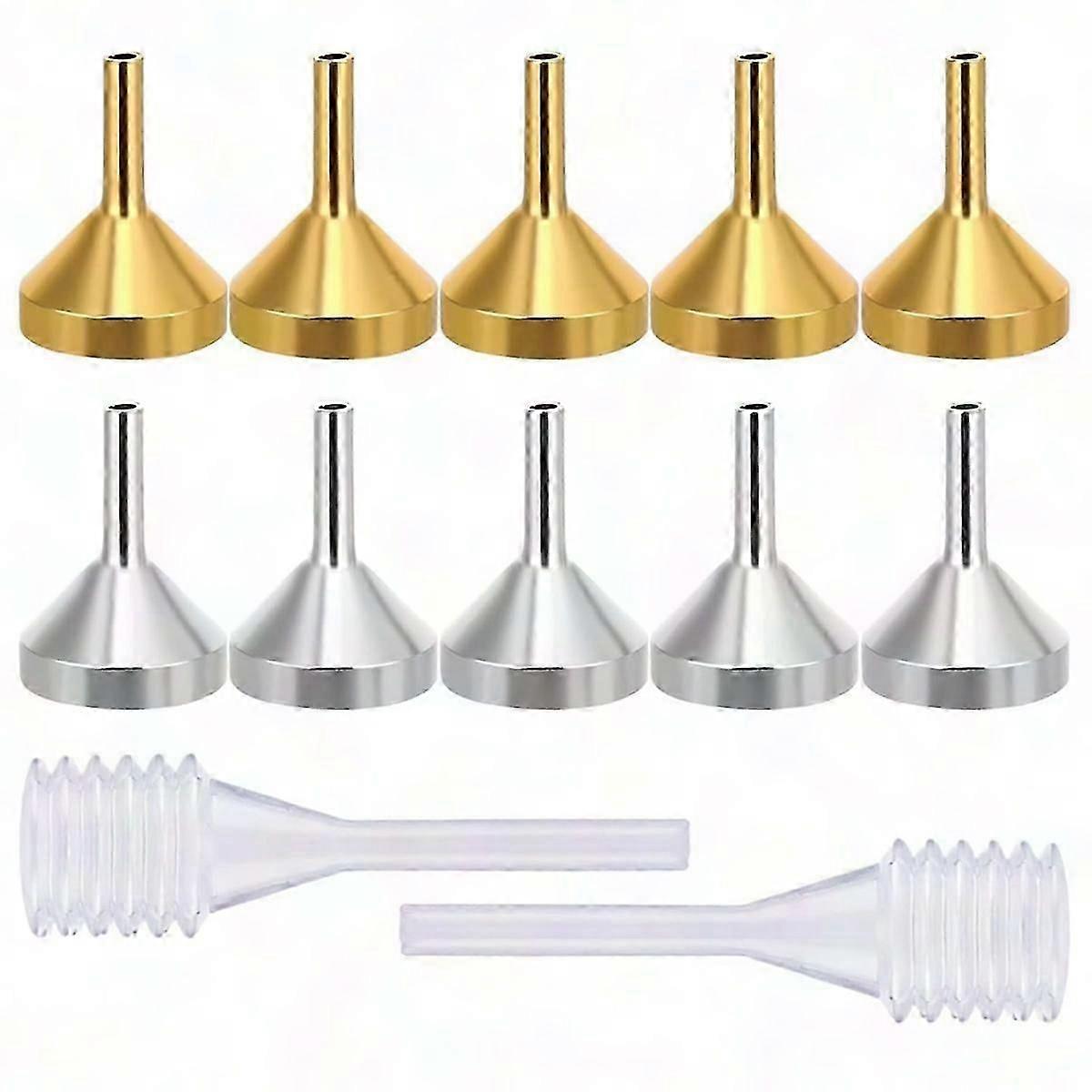10 Pack Small Metal Funnel with 2 Pipettes for Filling Bottles - Mini Funnels Set