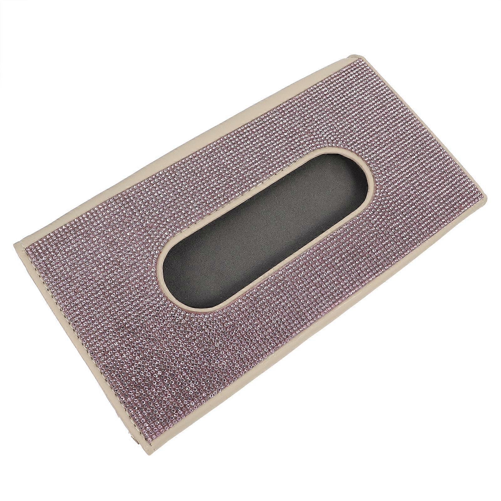Car Tissue Holder Sun Visor Napkin Holder in-Car Use Pu Pink with Rhinestone Decoration 1Set