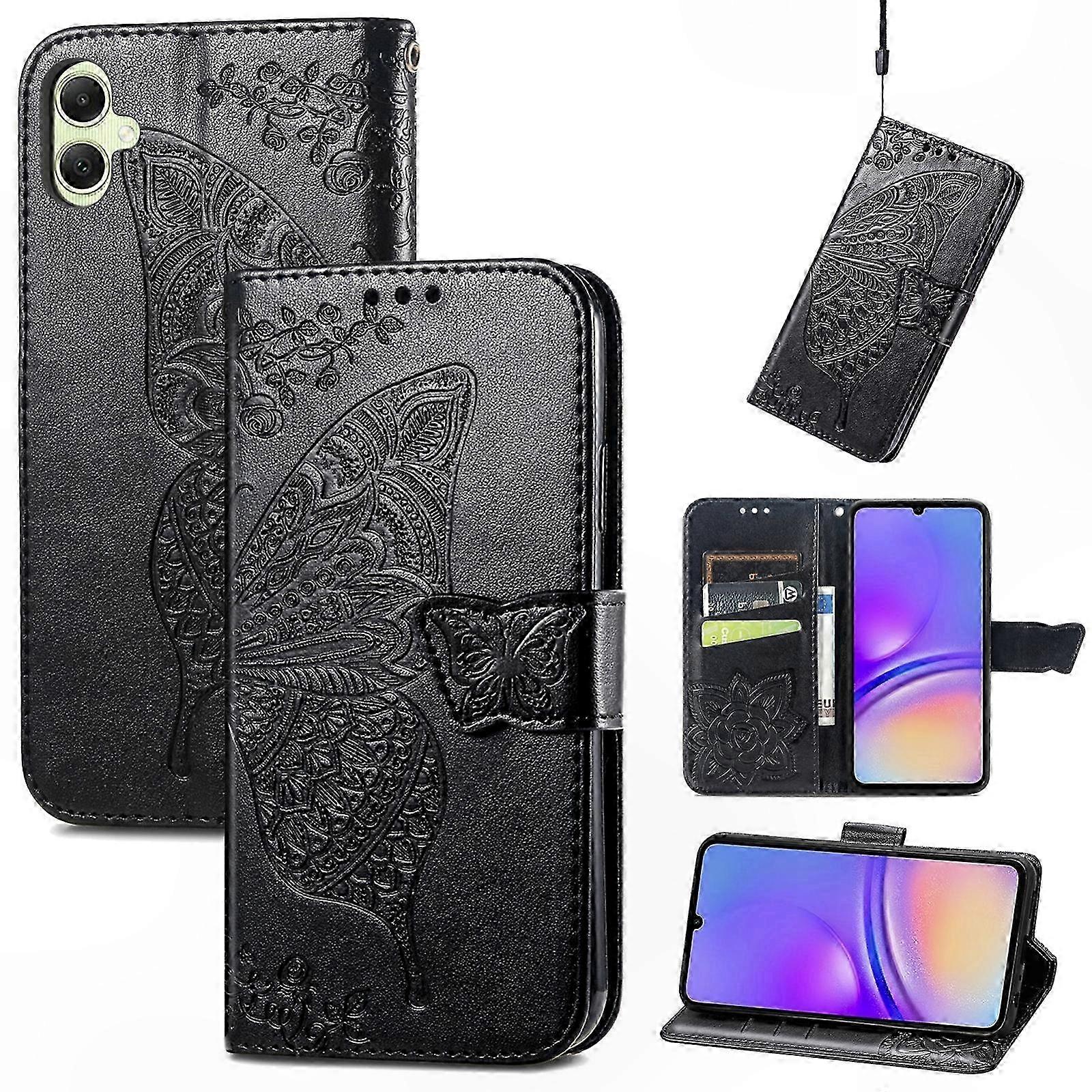 Floral Emed Leather Phone Case with Butterfly Design