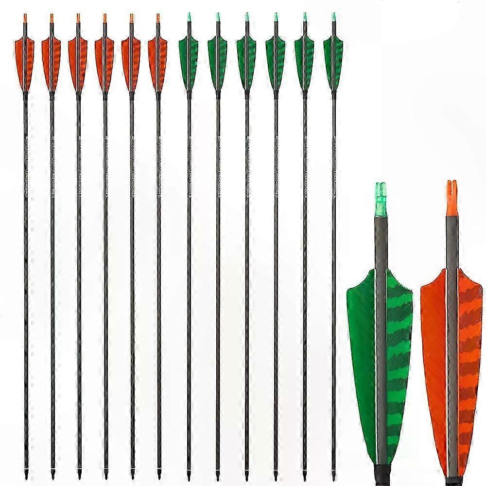 Carbon Arrows 315 Inch with True Feather Fletching, OD75mm Spine 400, Replaceable Tip for Outdoor Hunting Use