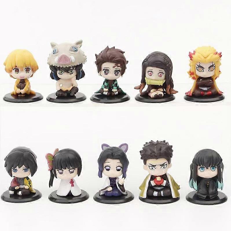 10pc Demon Slayer Q Version Sitting Figure Toy Anime Kimetsu no Yaiba Tanjiro Nidouzi Inosuke Zenizu PVD Figurine 
