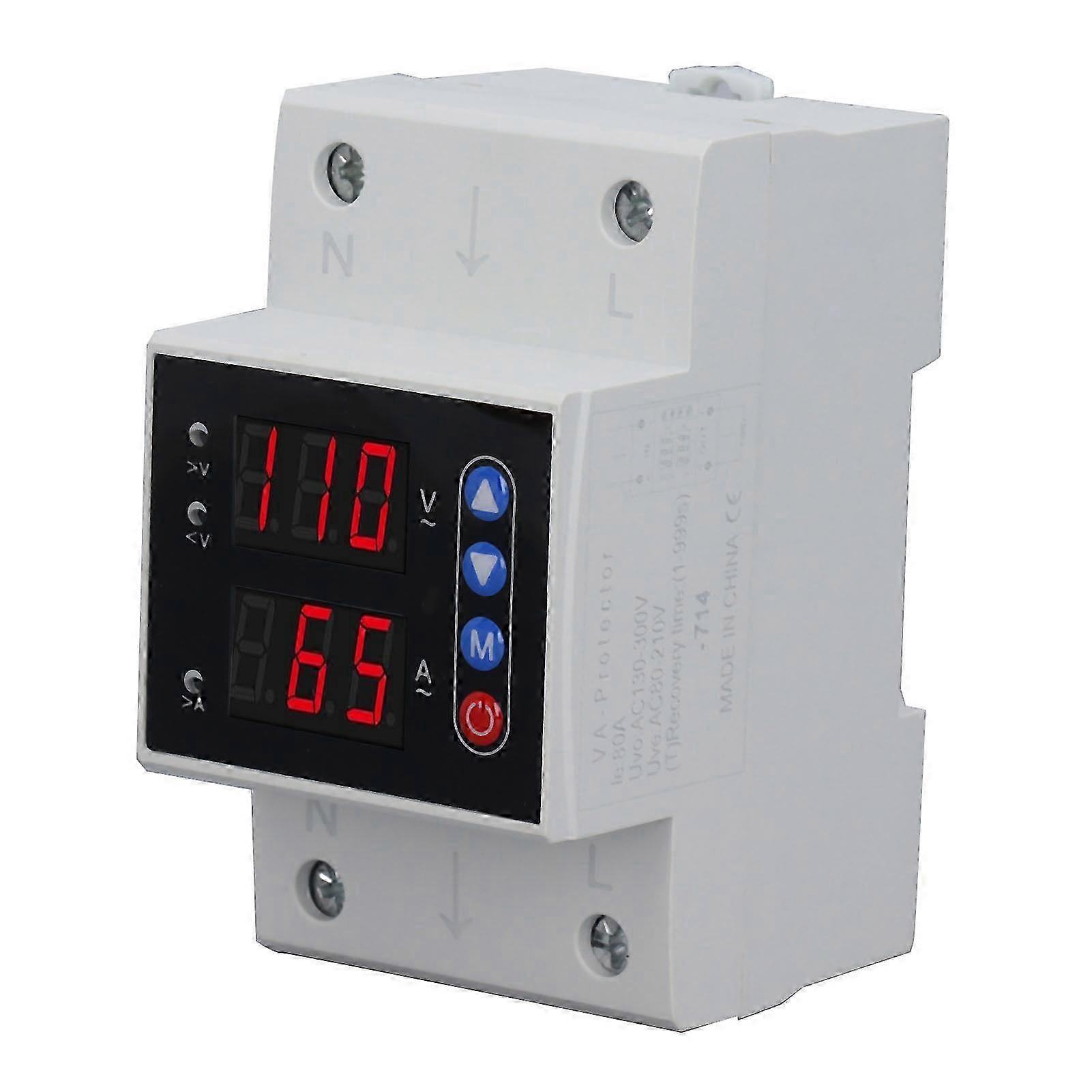 2025 Adjustable V/A Protector Over Under Voltage Overcurrent Intelligent Relay Reset Protective Device Stabilizer AC80‑300V 80A