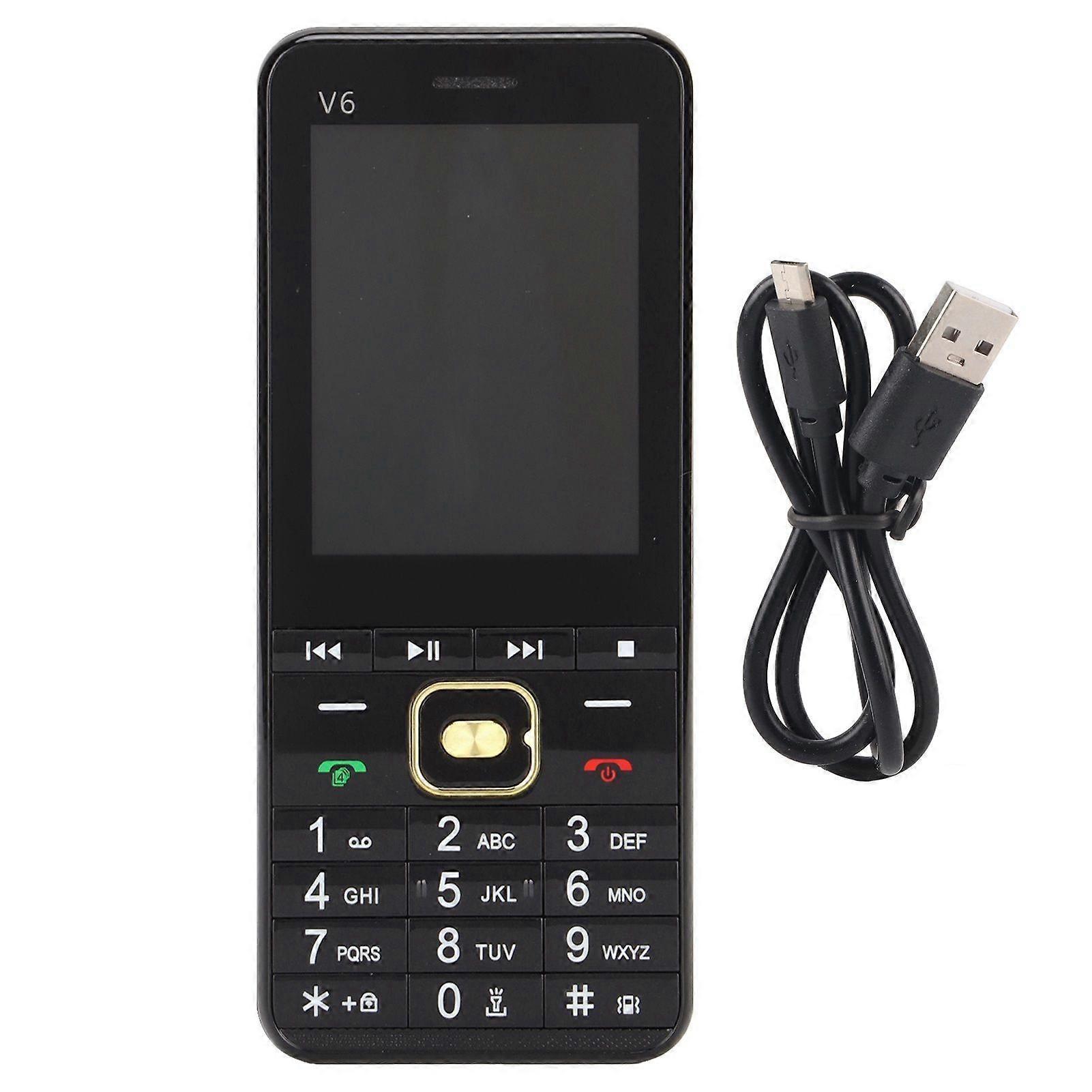 V6 2Gロック解除ボタンシニア携帯電話2.8インチHDスクリーン4枚のカード4枚のスタンバイ高齢者と子供のための携帯電話100240VBlack UKプラグ