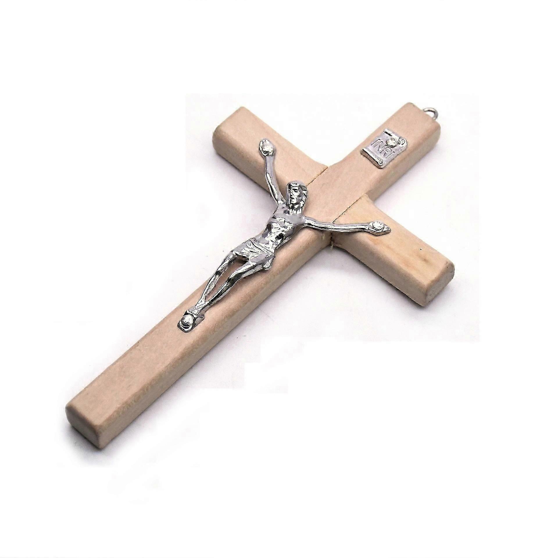 1 Fait à la main en bois Christ Statue Prière religieuse Main tenant une croix pendentif-2025
