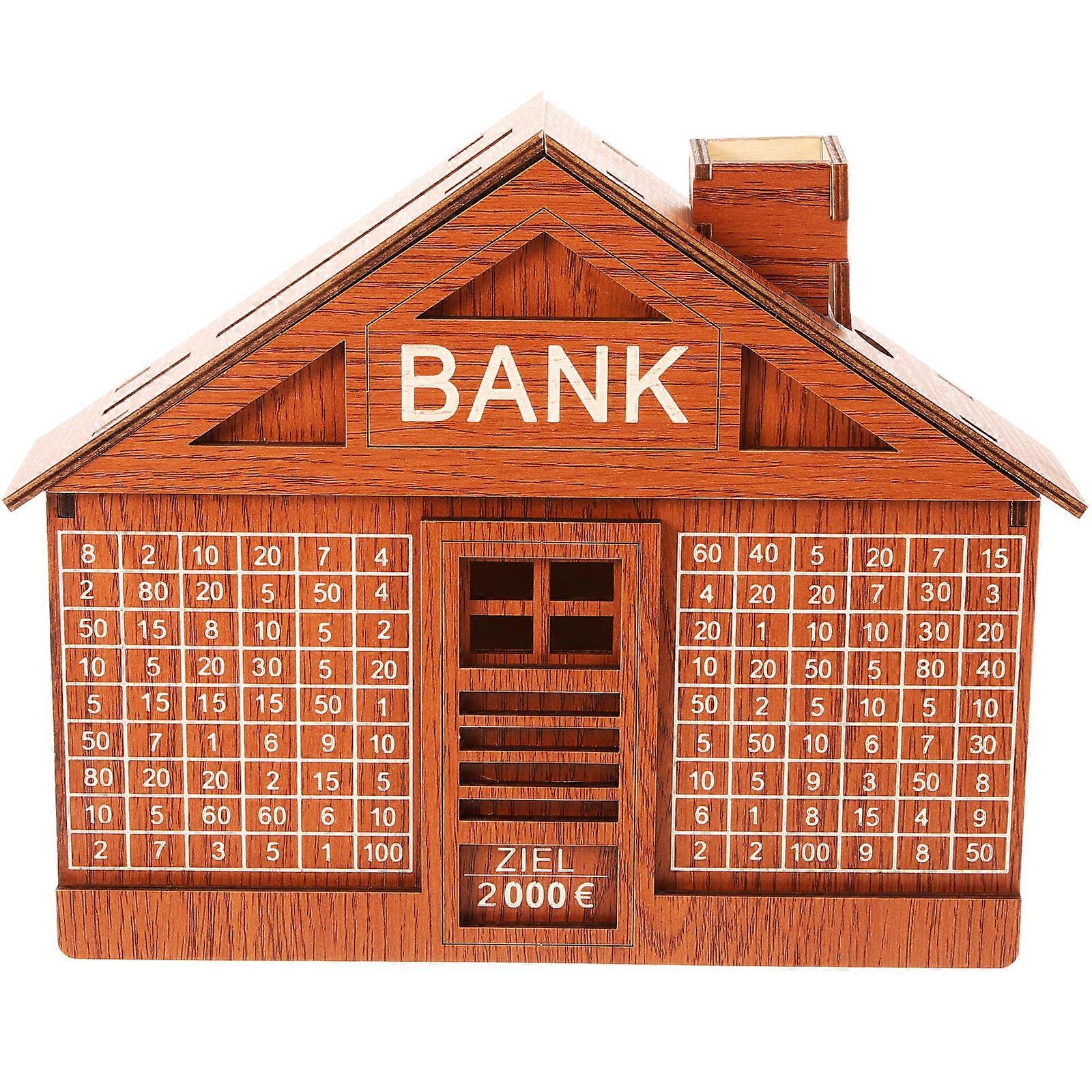 Wooden Piggy Bank House Shaped for Money Saving 4Pcs Cash Coin Storage Banks